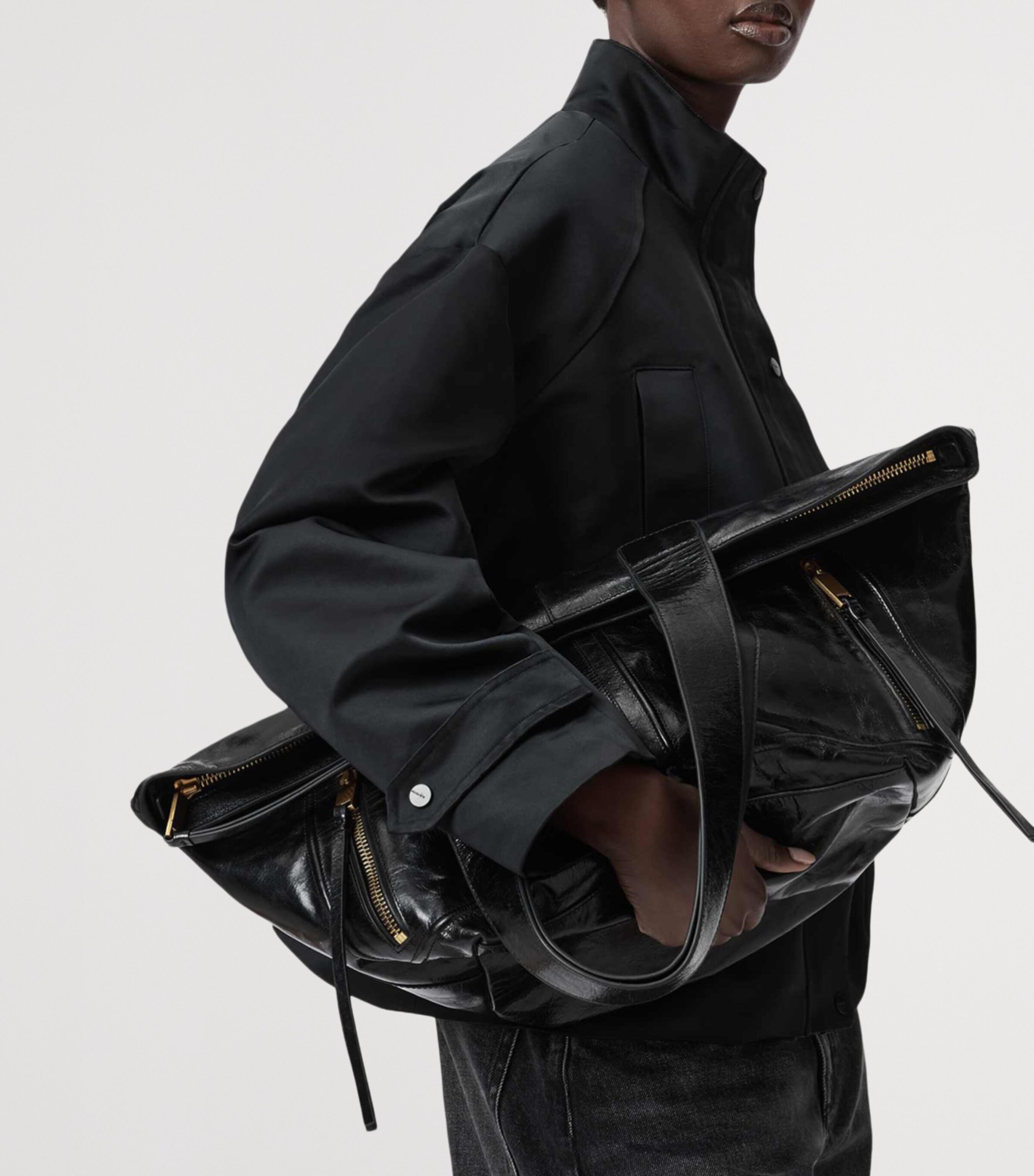 AllSaints Leather Jean Rey Tote Bag Black Image 2