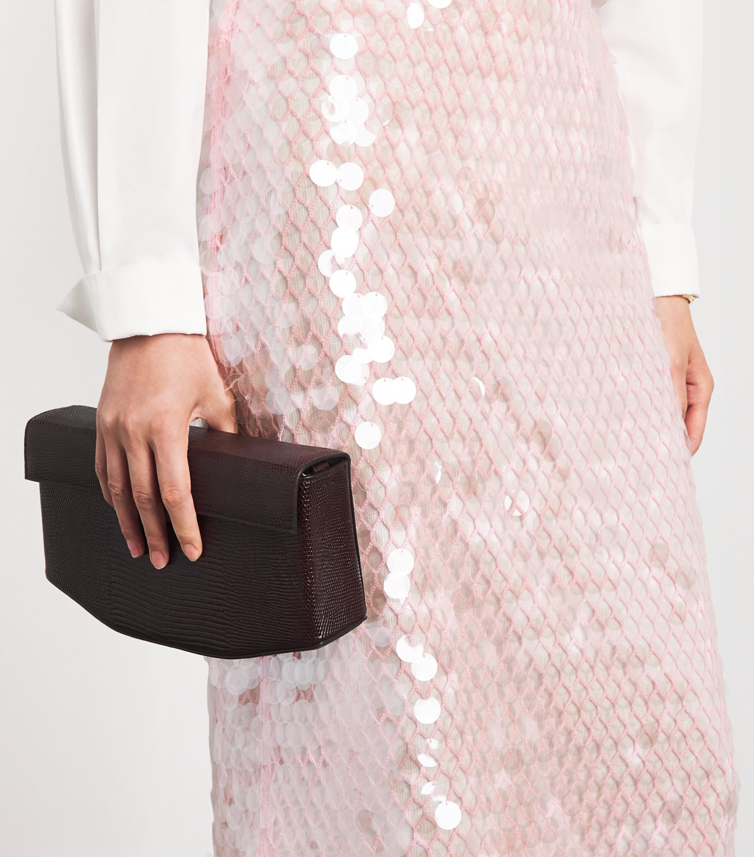 Tory Burch Womens Sequin Mesh Midi Skirt Snw Wht/lght Pik Image 3