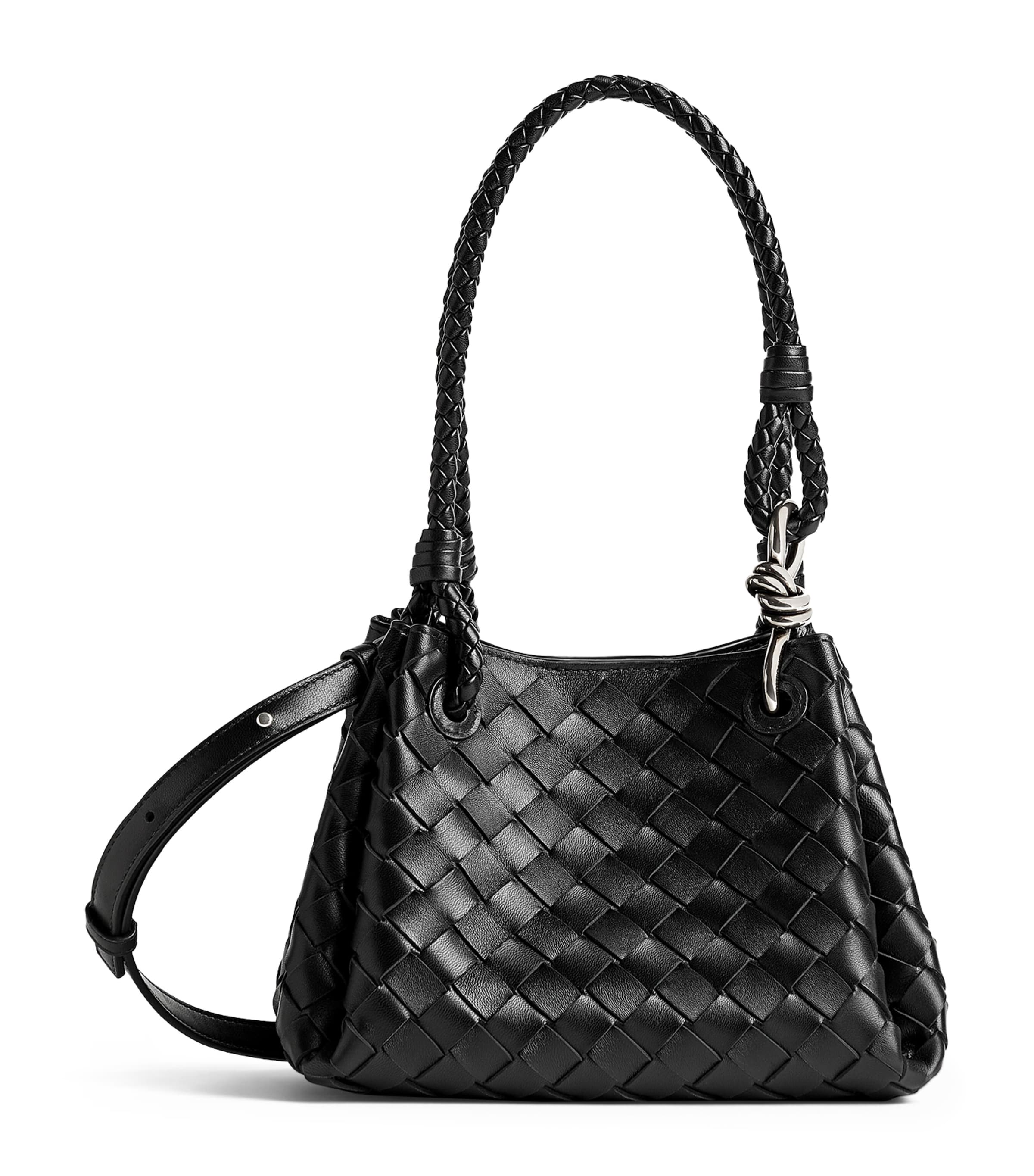 Bottega Veneta Small Intrecciato Leather Parachute Shoulder Bag In Black