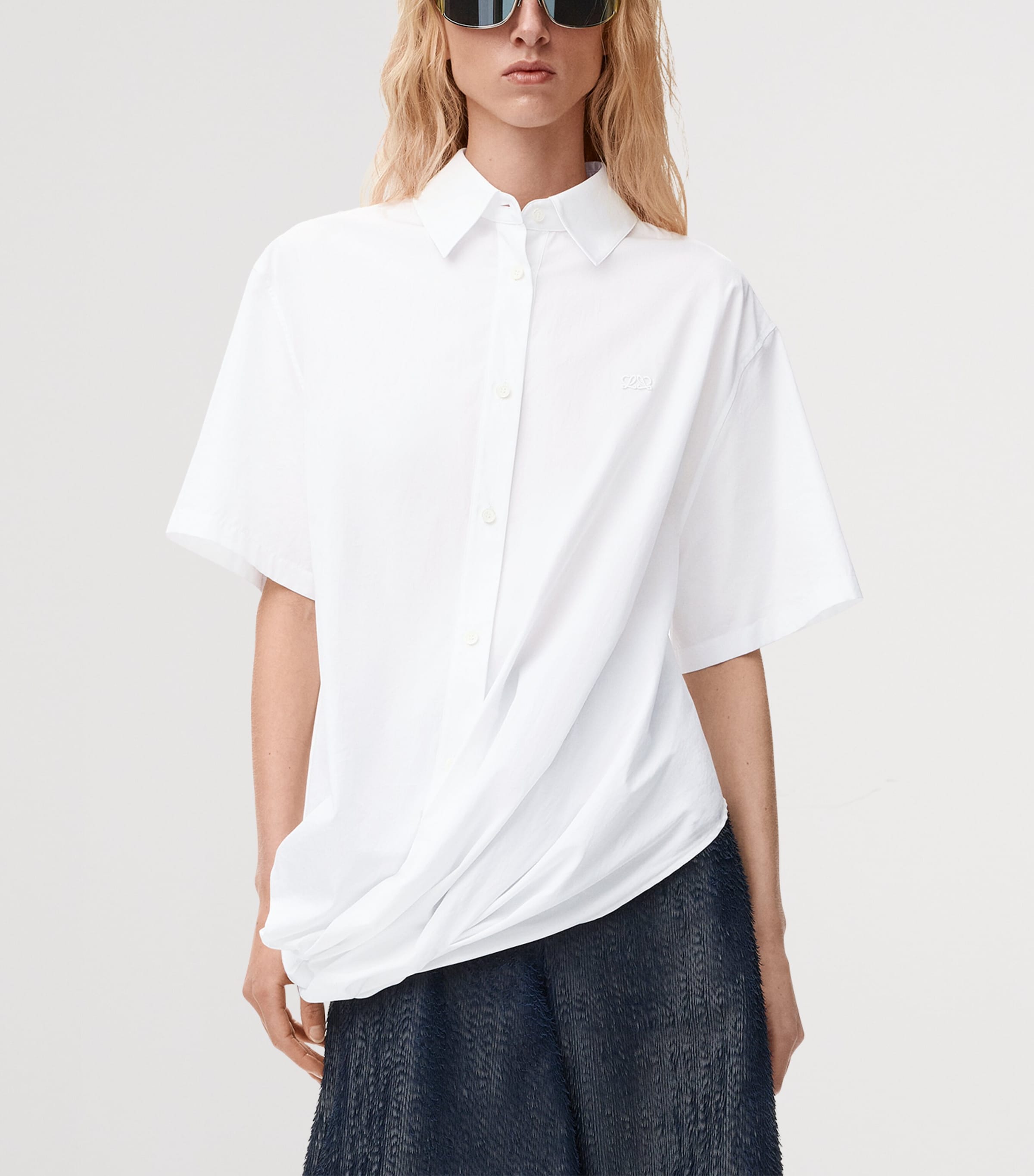 LOEWE Womens Draped Cotton Shirt White Image 3
