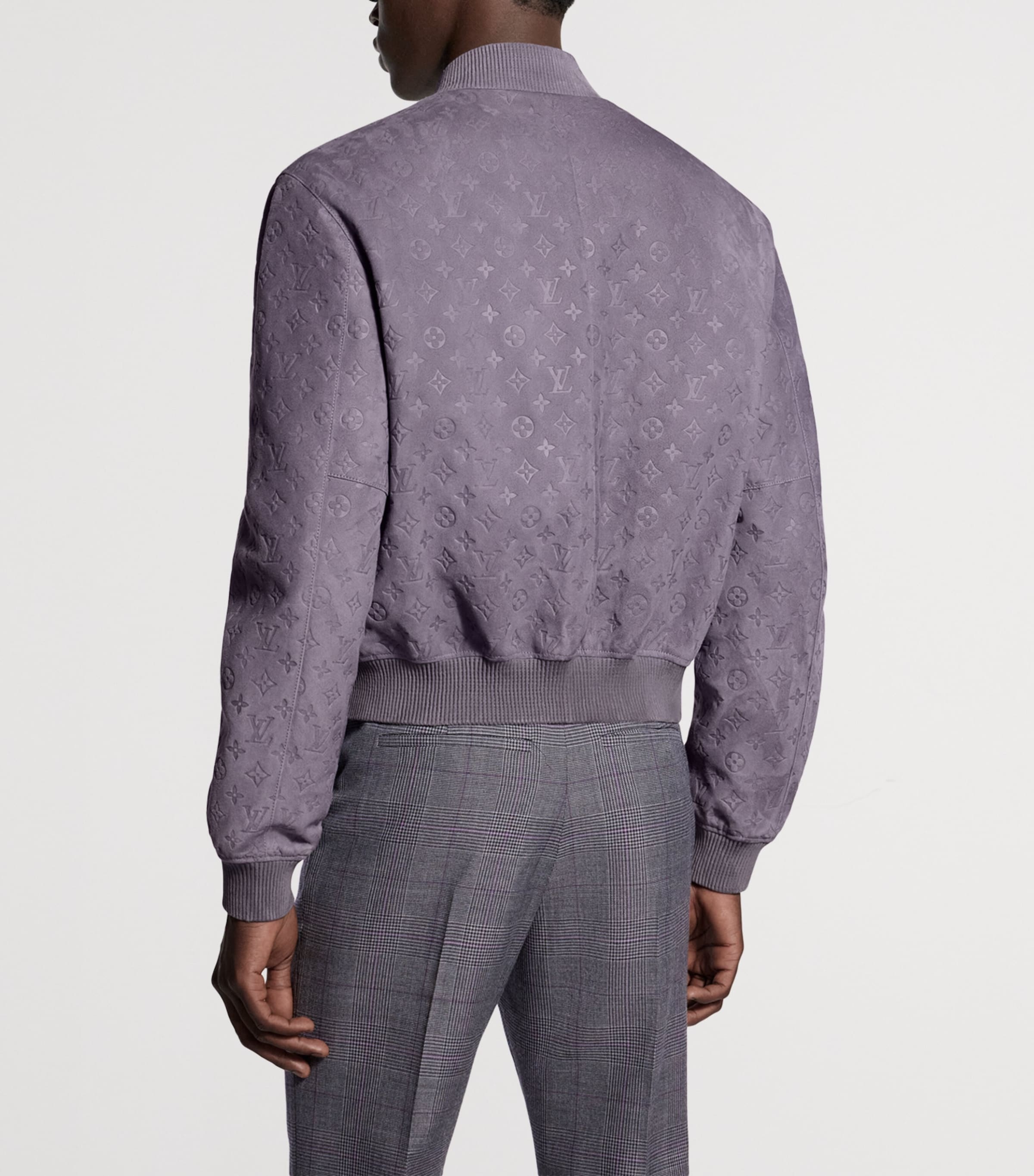LOUIS VUITTON Mens Nubuck Leather Monogram Bomber Jacket Mauve Image 3