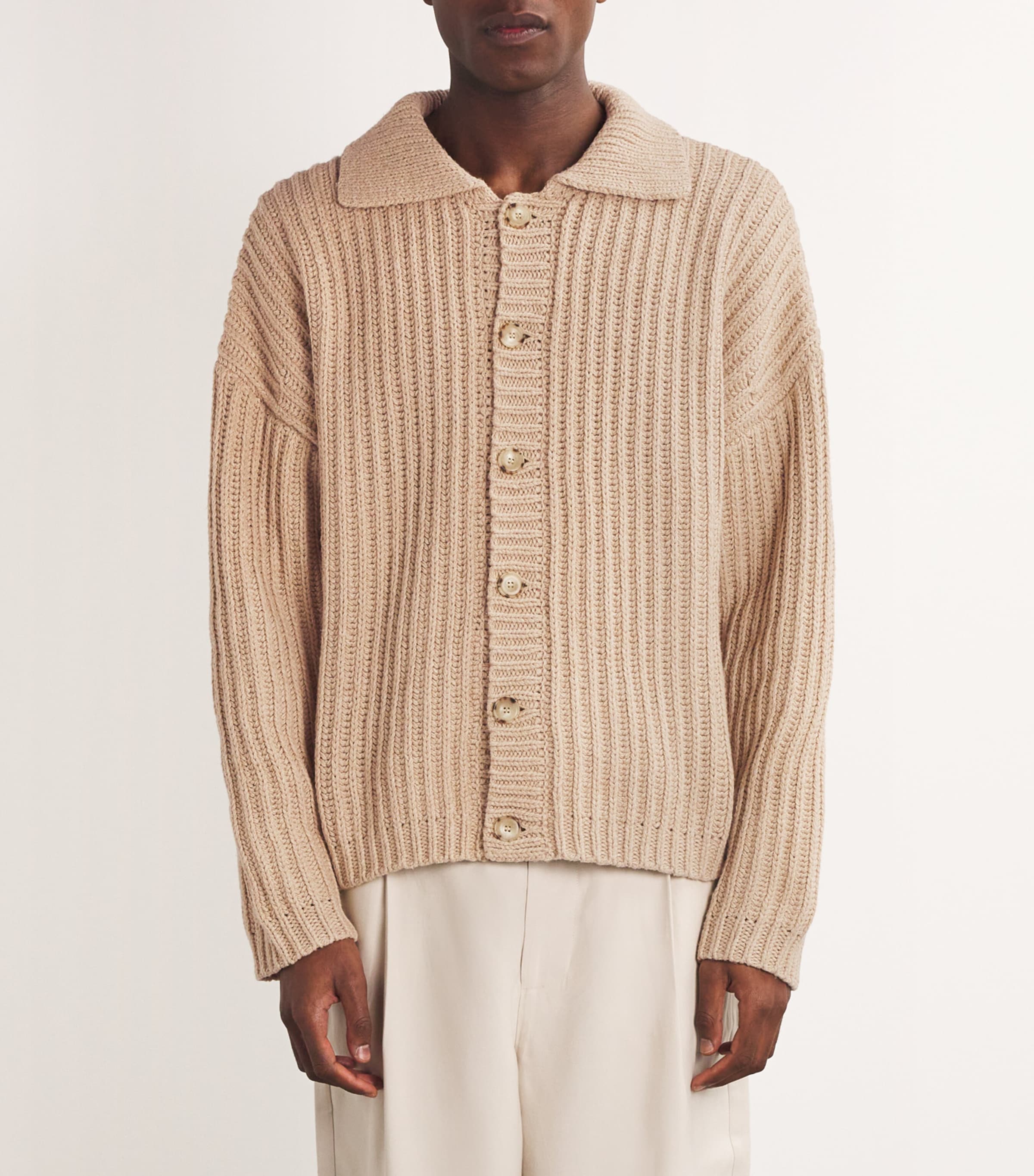 COMMAS Mens Cotton-Wool Fisherman Rib Cardigan Clay Image 3