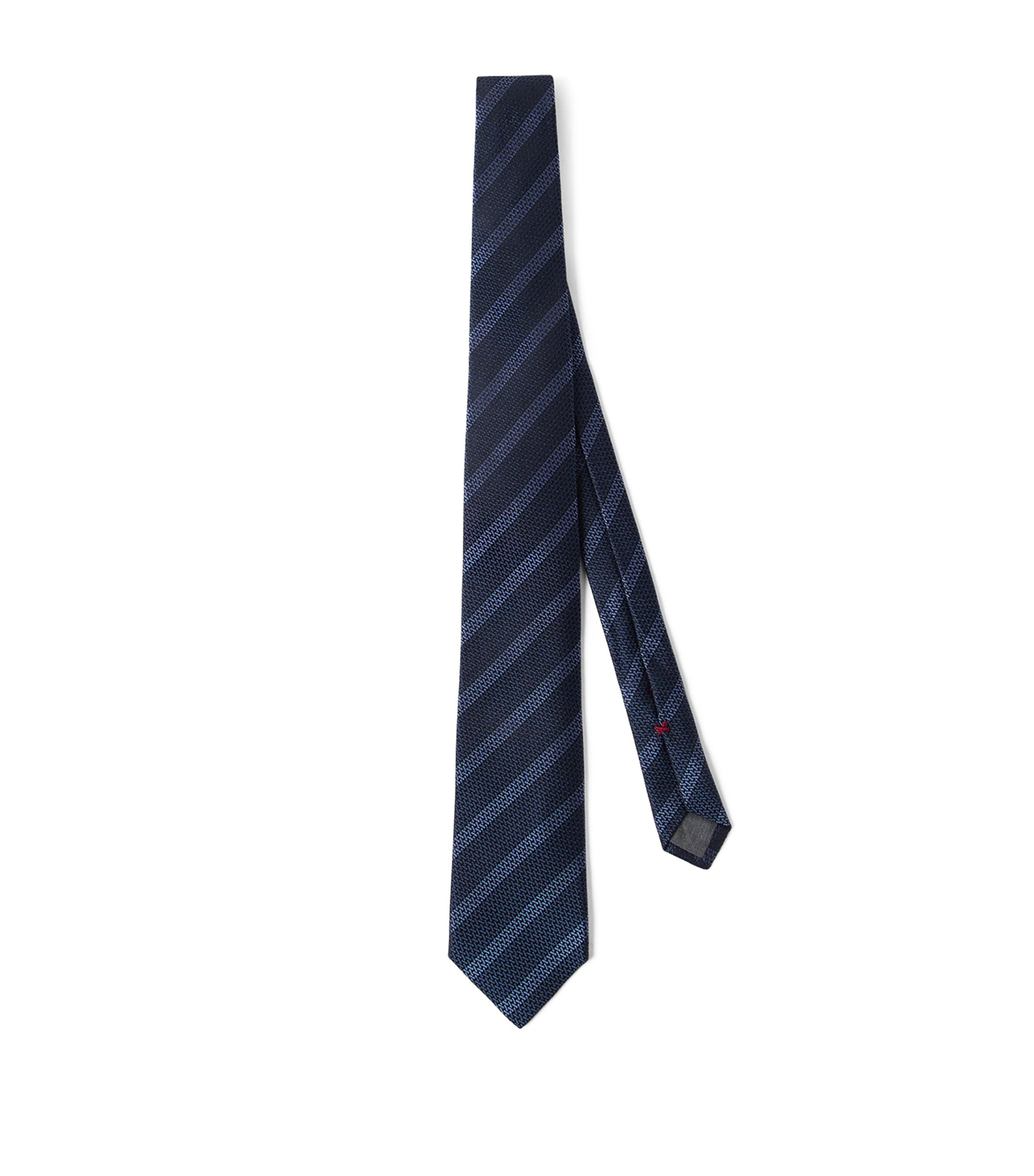Brunello Cucinelli Striped Silk Neck Tie In Blue
