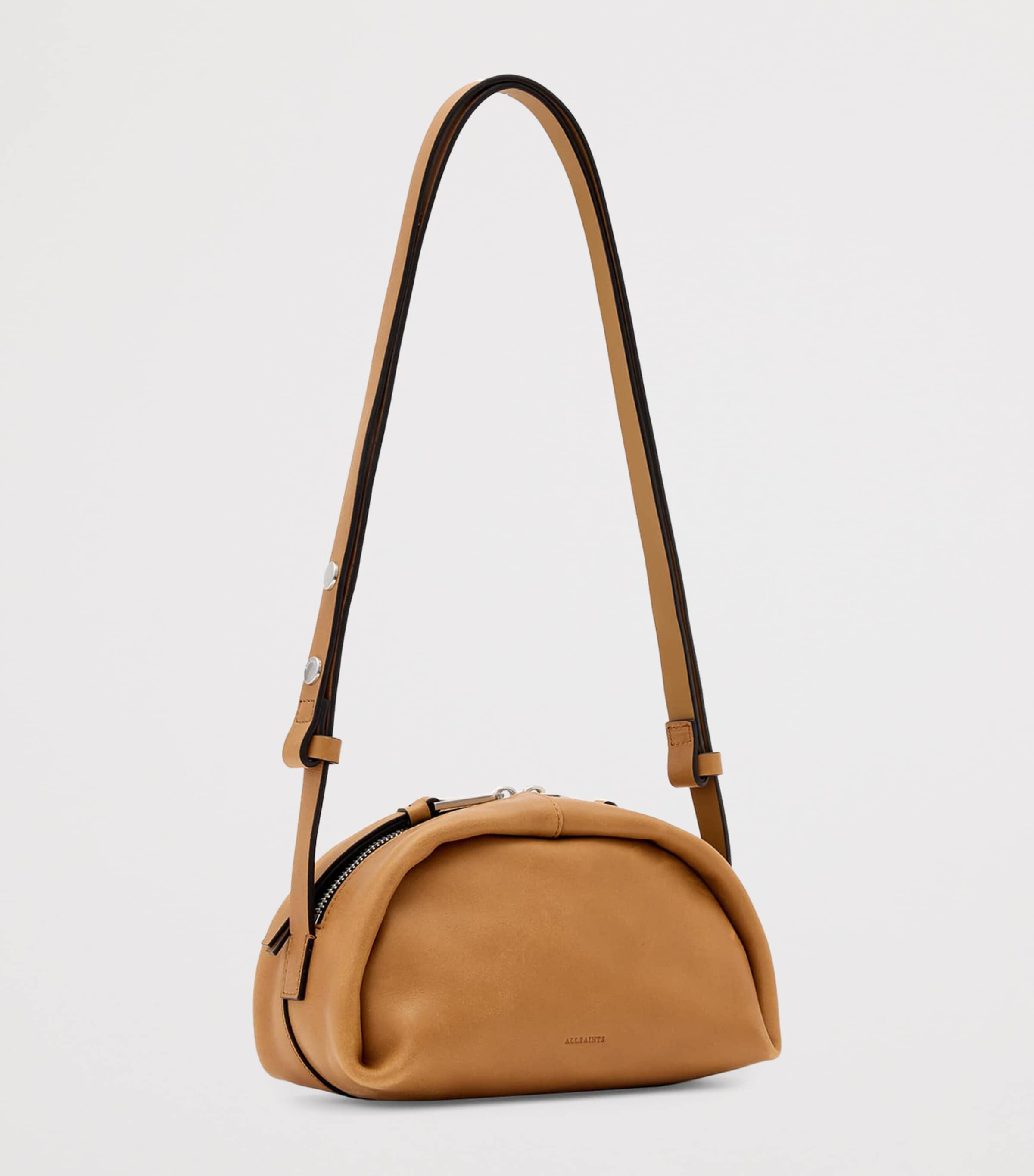 AllSaints Calfskin Rosalie Arc Cross-Body Bag Toffee Brown Image 3