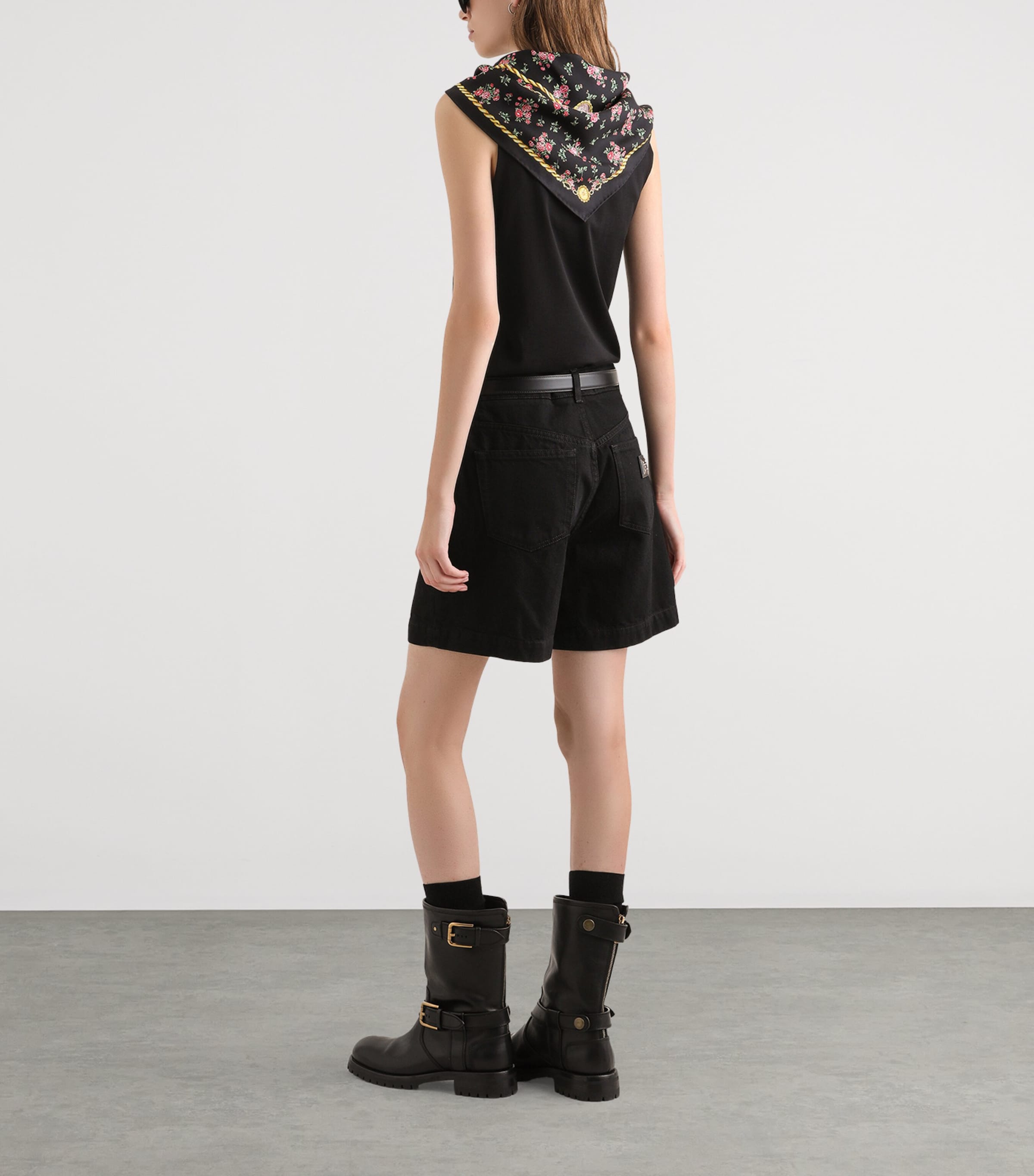 Cotton Scarf-Detail Tank Top N0000-BLAC Image 4