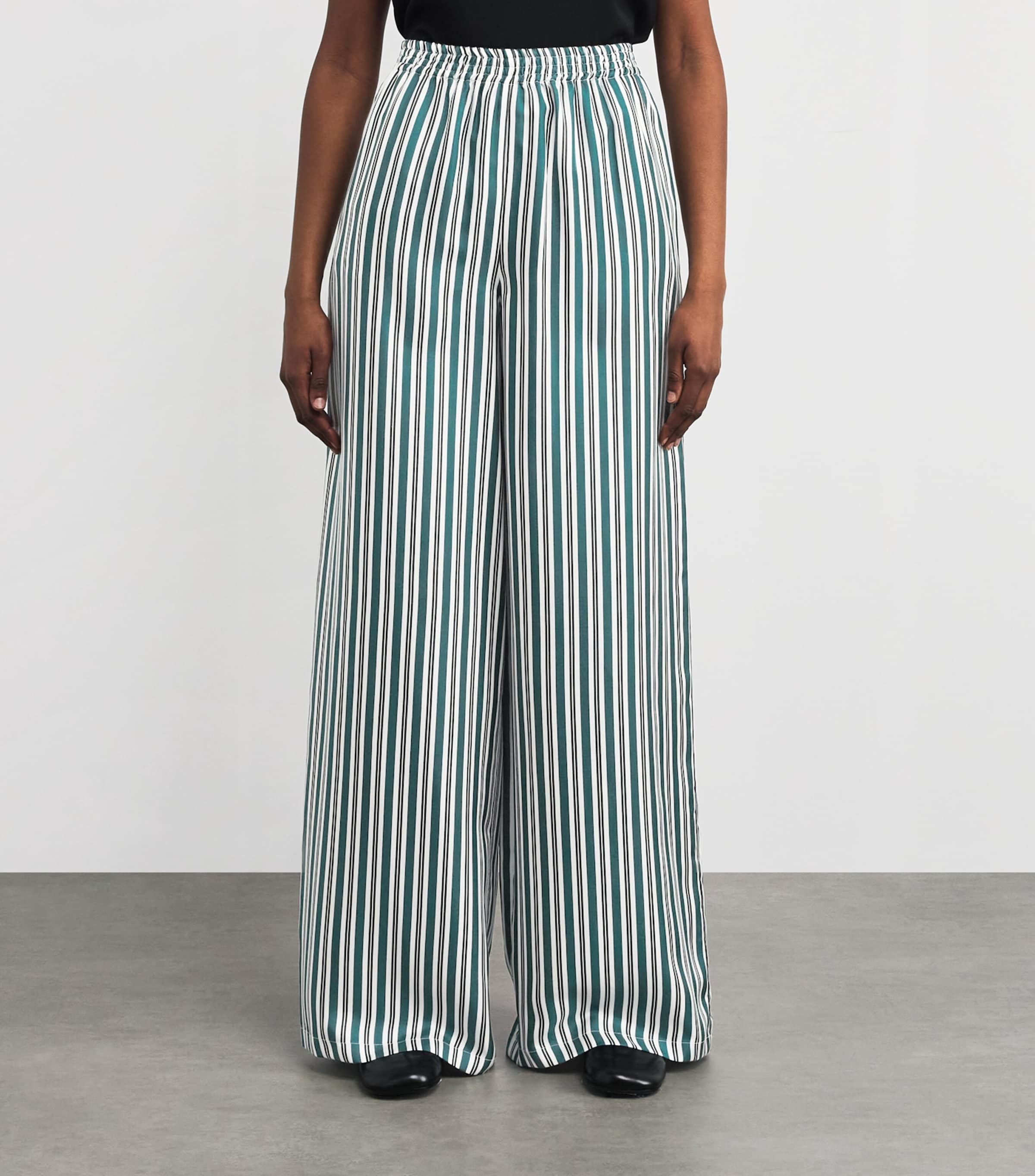 Silk Wide-Fit Trousers DARK GREEN Image 3