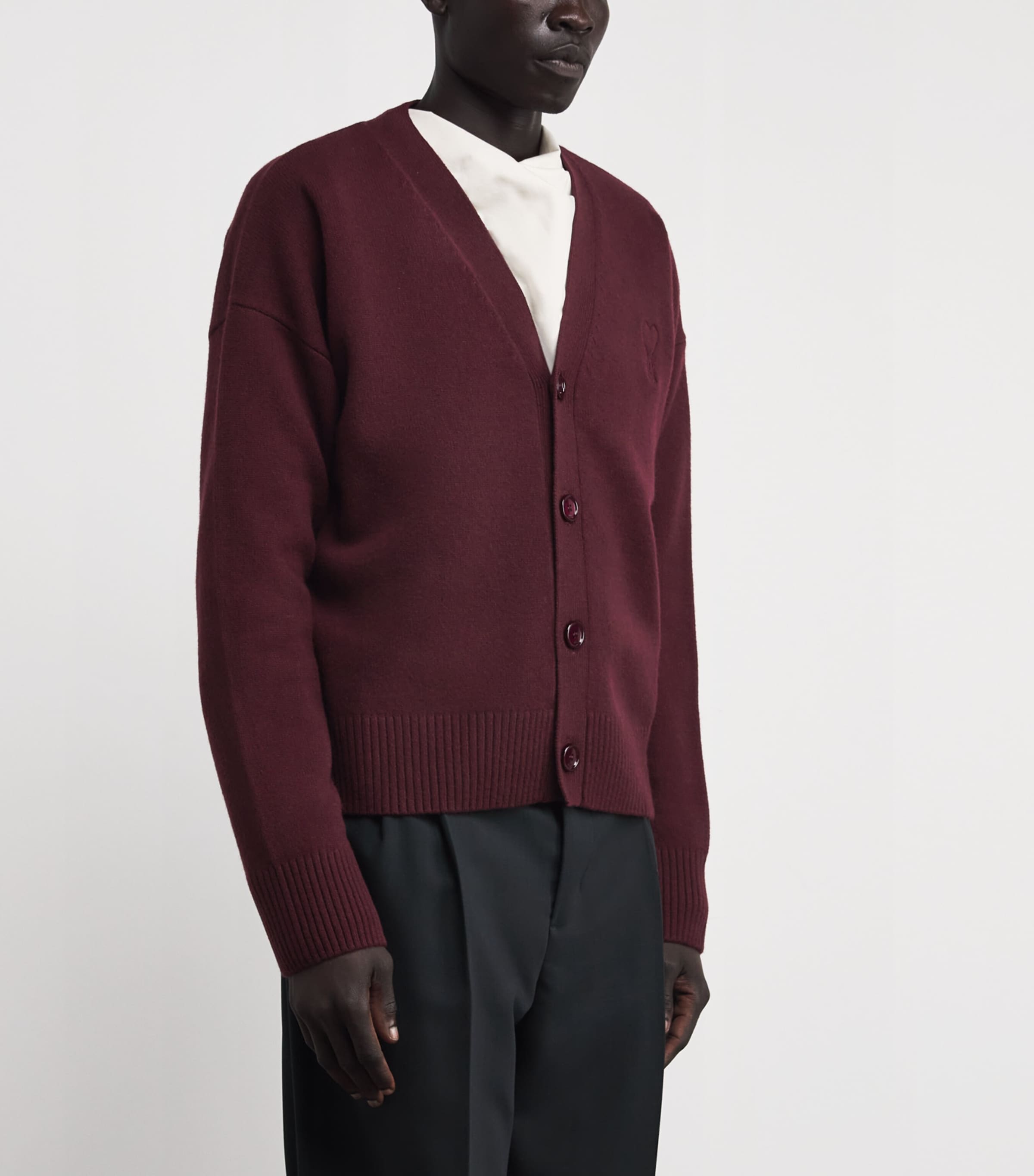AMI Paris Mens Wool-Cashmere Ami De Coeur Cardigan Cerise Image 3