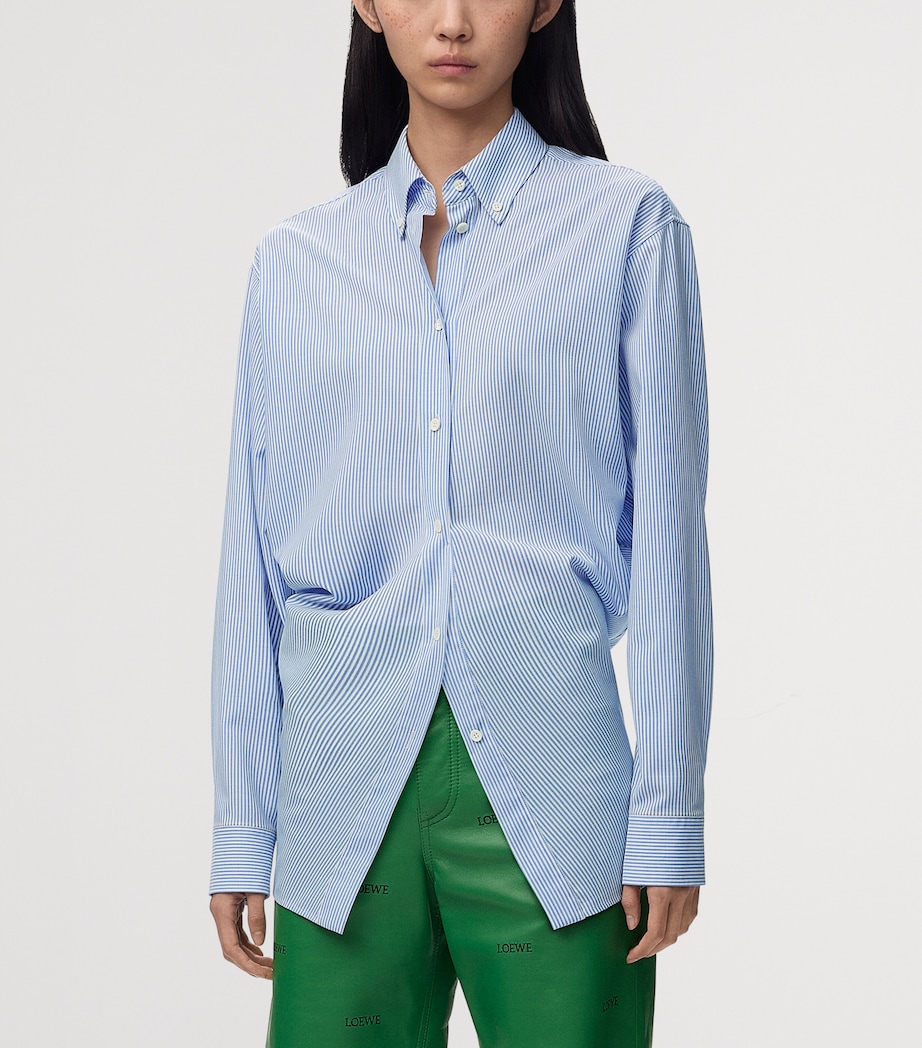 LOEWE Womens Wool Stripe Longline Shirt Blue/white Image 3