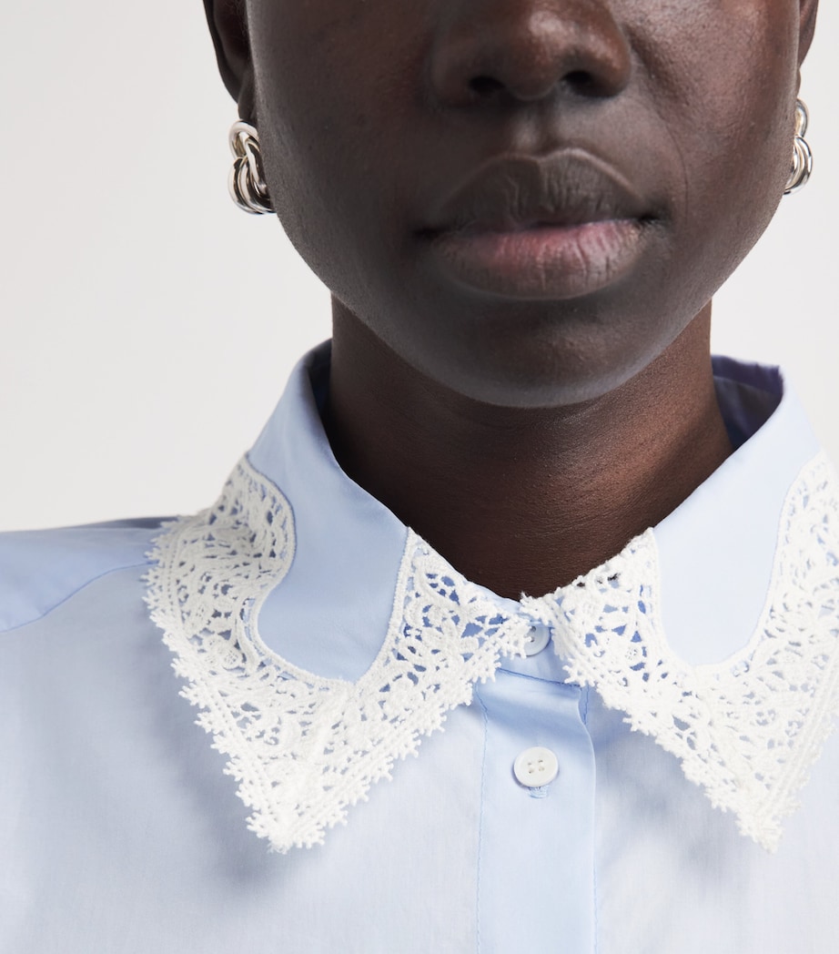 Sandro Paris Womens Cotton Lace-Trim Shirt Sky Blue Image 3