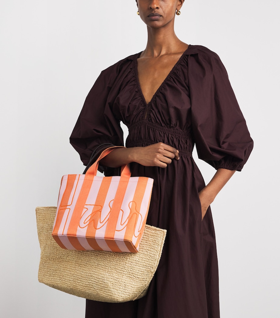 Mini Cotton Stripe Logo Tote Bag PINK Image 2