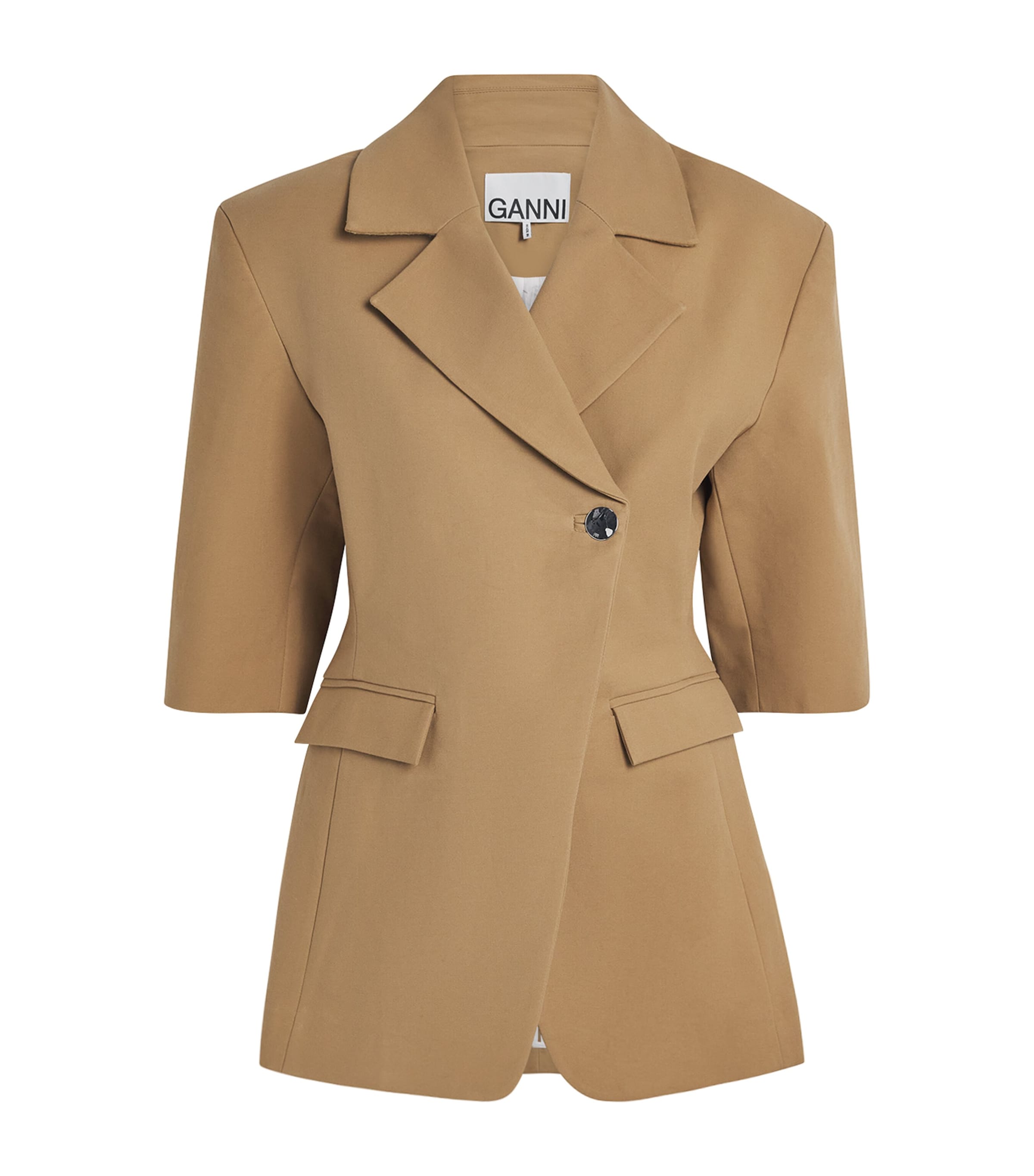 Ganni Stretch-cotton Single-button Blazer In Brown