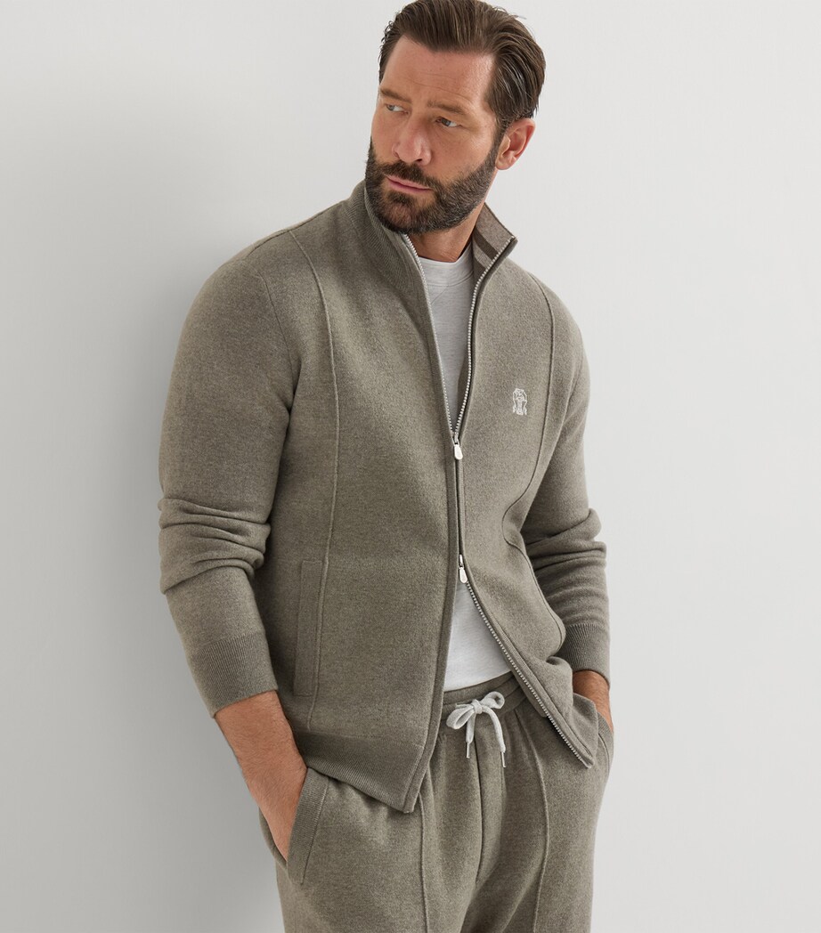 Brunello Cucinelli Mens Cashmere-Blend Zip-Up Cardigan Image 4