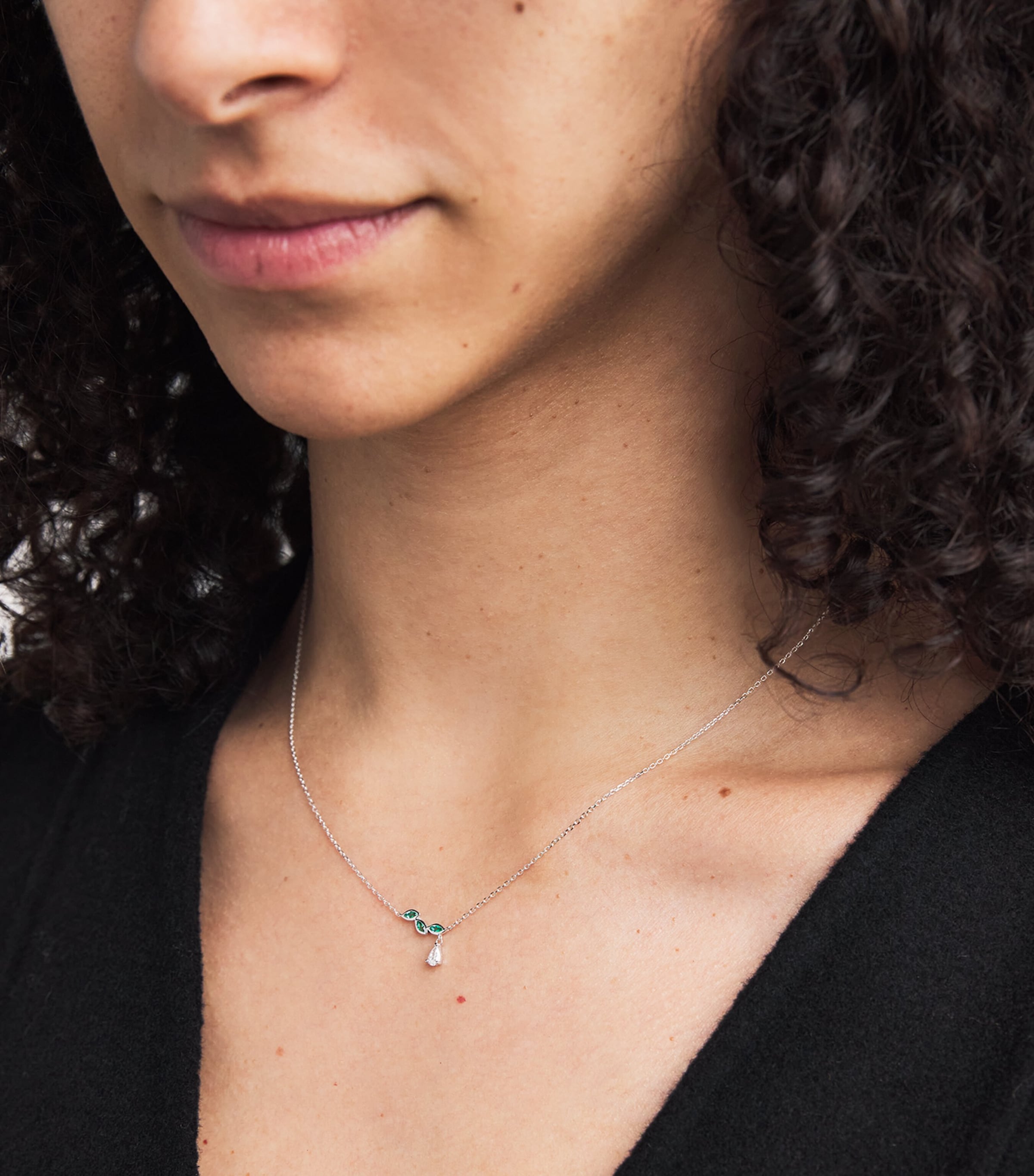 Astrid & Miyu White Gold, Diamond and Emerald Necklace White Gold Image 2
