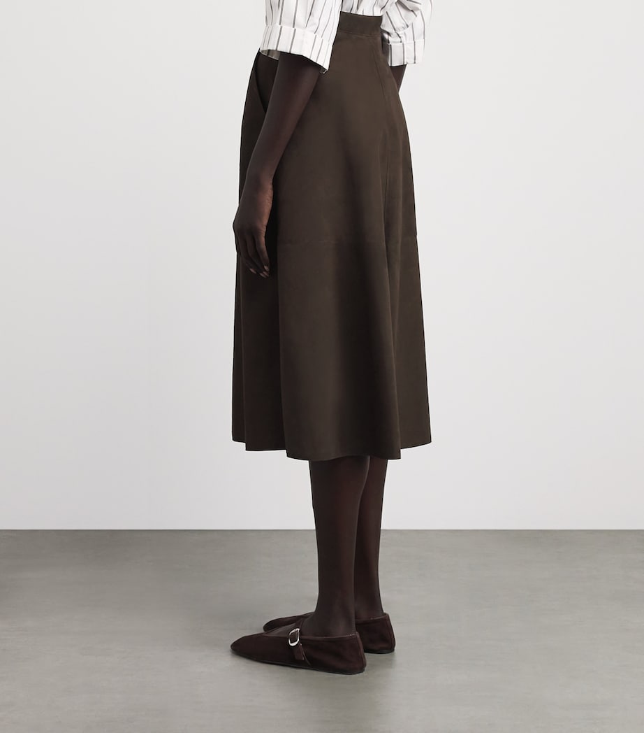 RETORI Womens Suede Straight Midi Skirt Chocolate Image 5