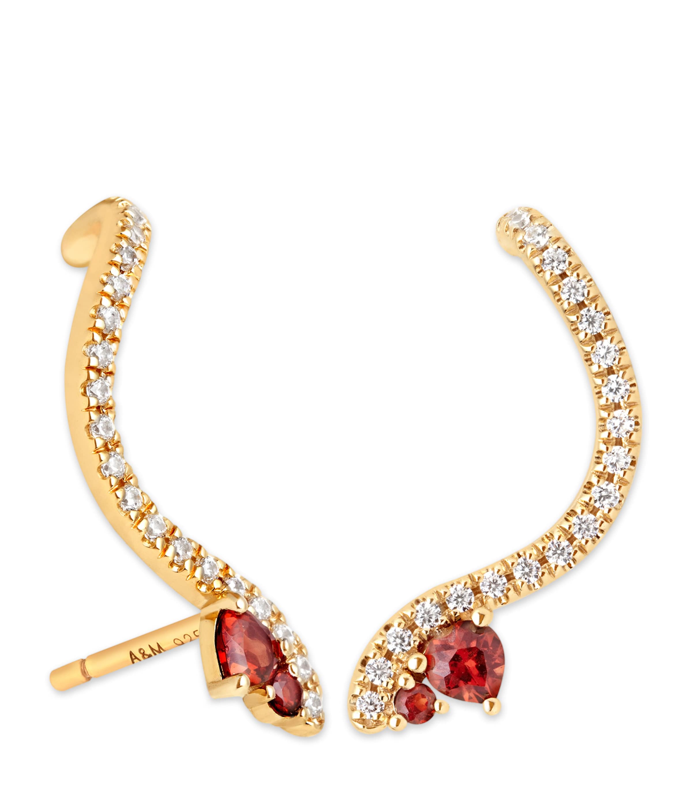 Astrid & Miyu Gold-plated Silver And Garnet Snake Climber Stud Earrings In Gold