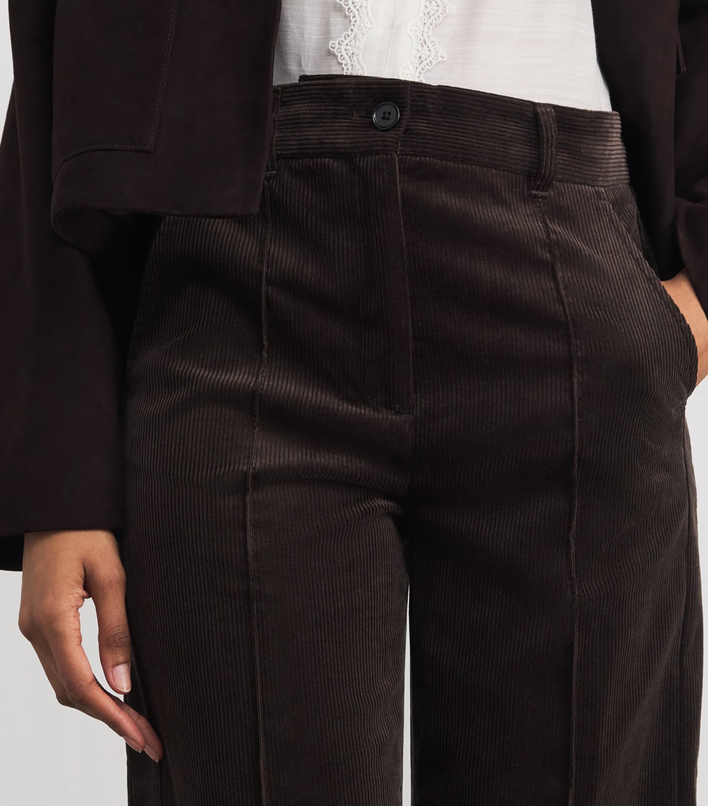 Cotton Corduroy Straight Cropped Trousers GANACHE BROWN Image 6