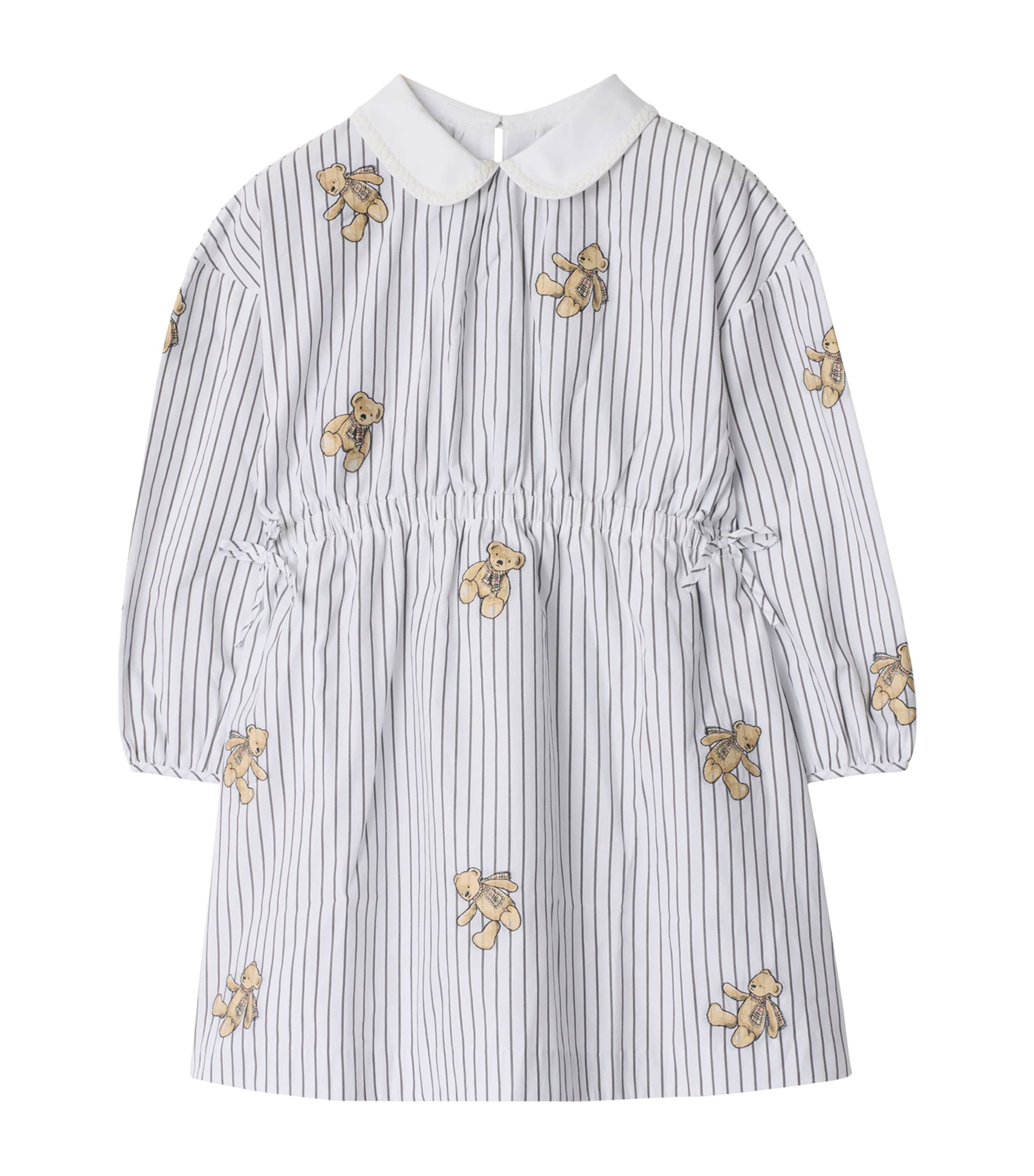Burberry Thomas Bear Striped Cotton Dress In White