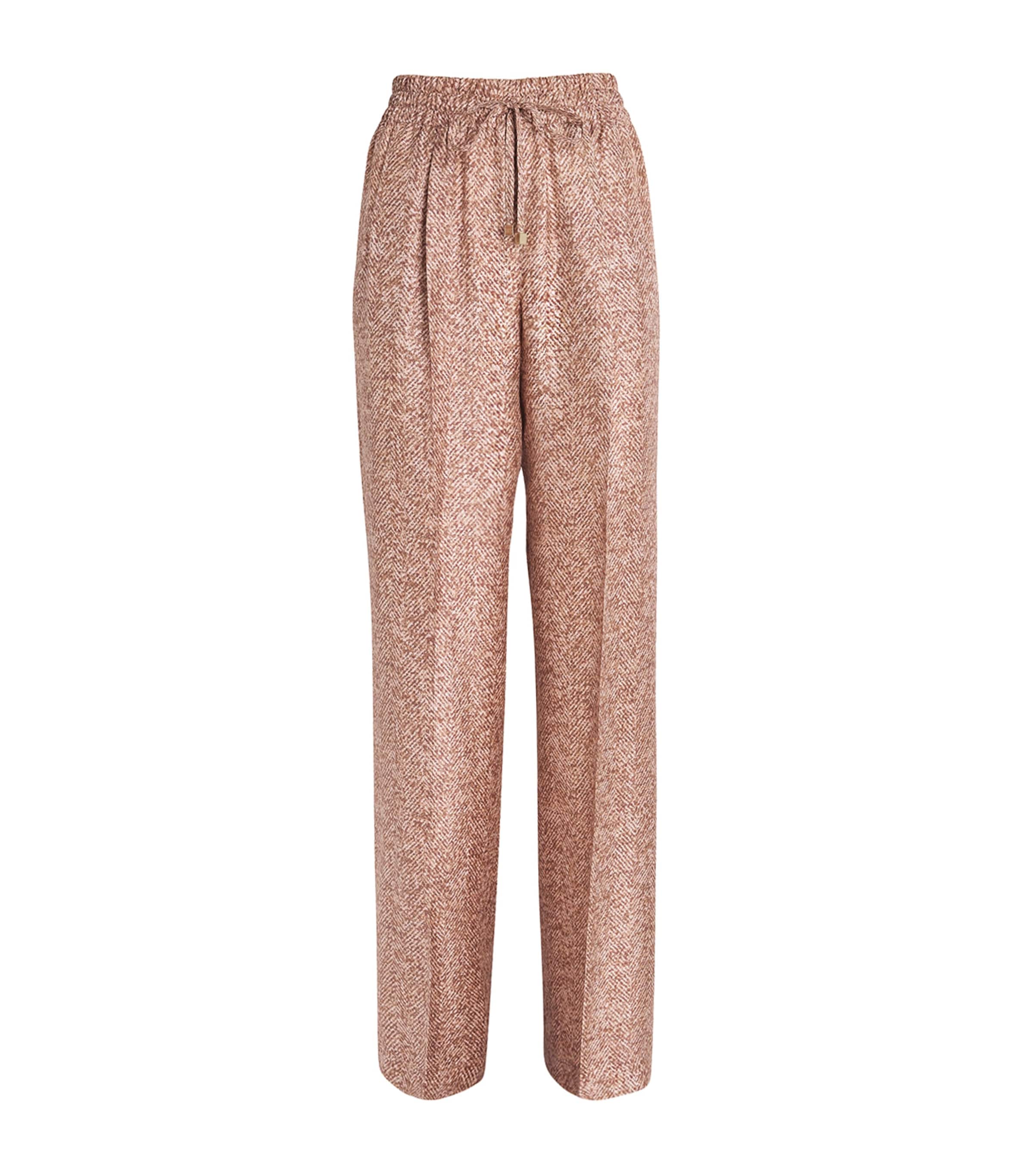 Shop Kiton Silk Herringbone Drawstring Trousers In Rose Gold