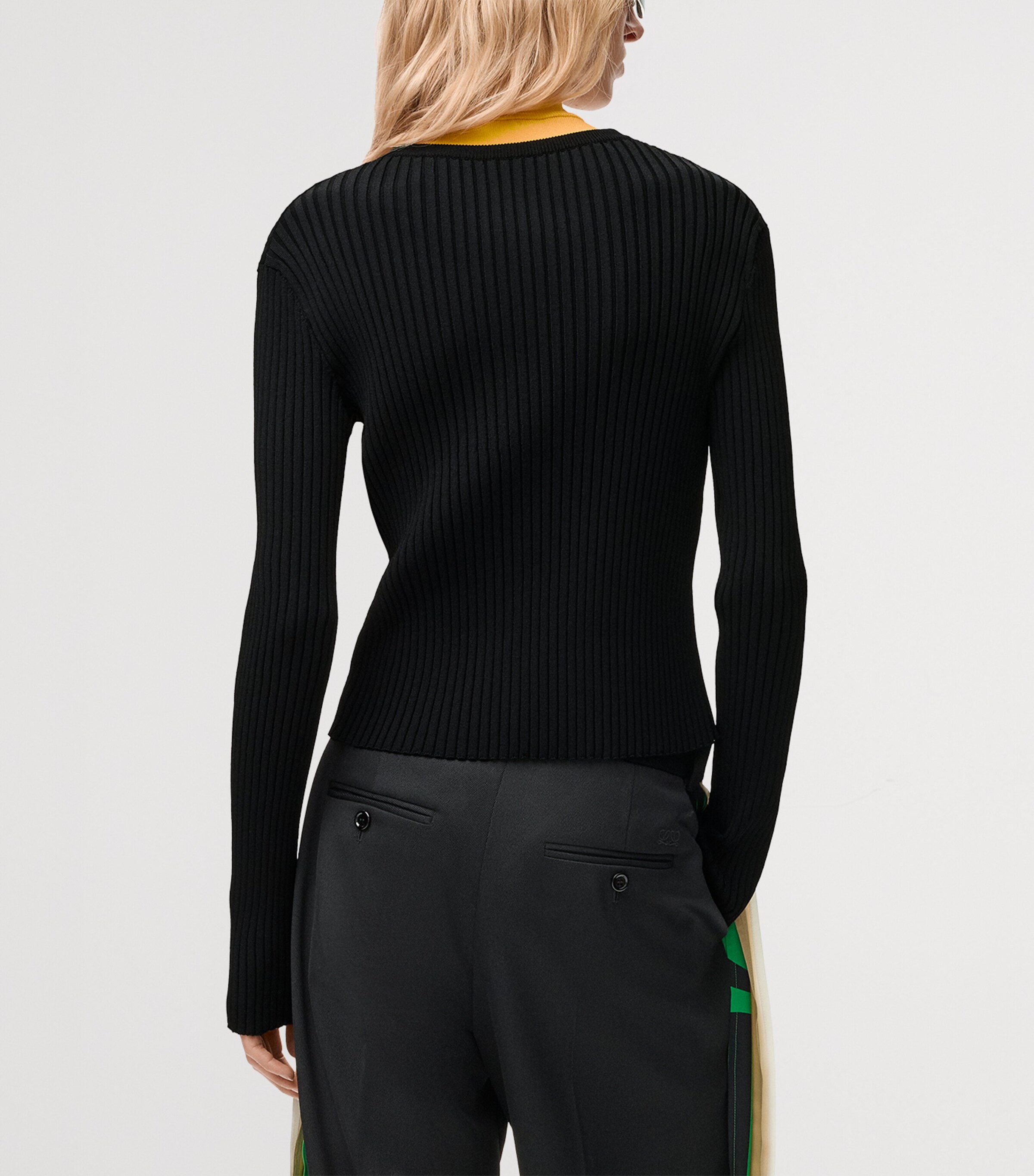 LOEWE Womens Ribbed Contrast-Detail Cardigan Black/multicolor Image 4