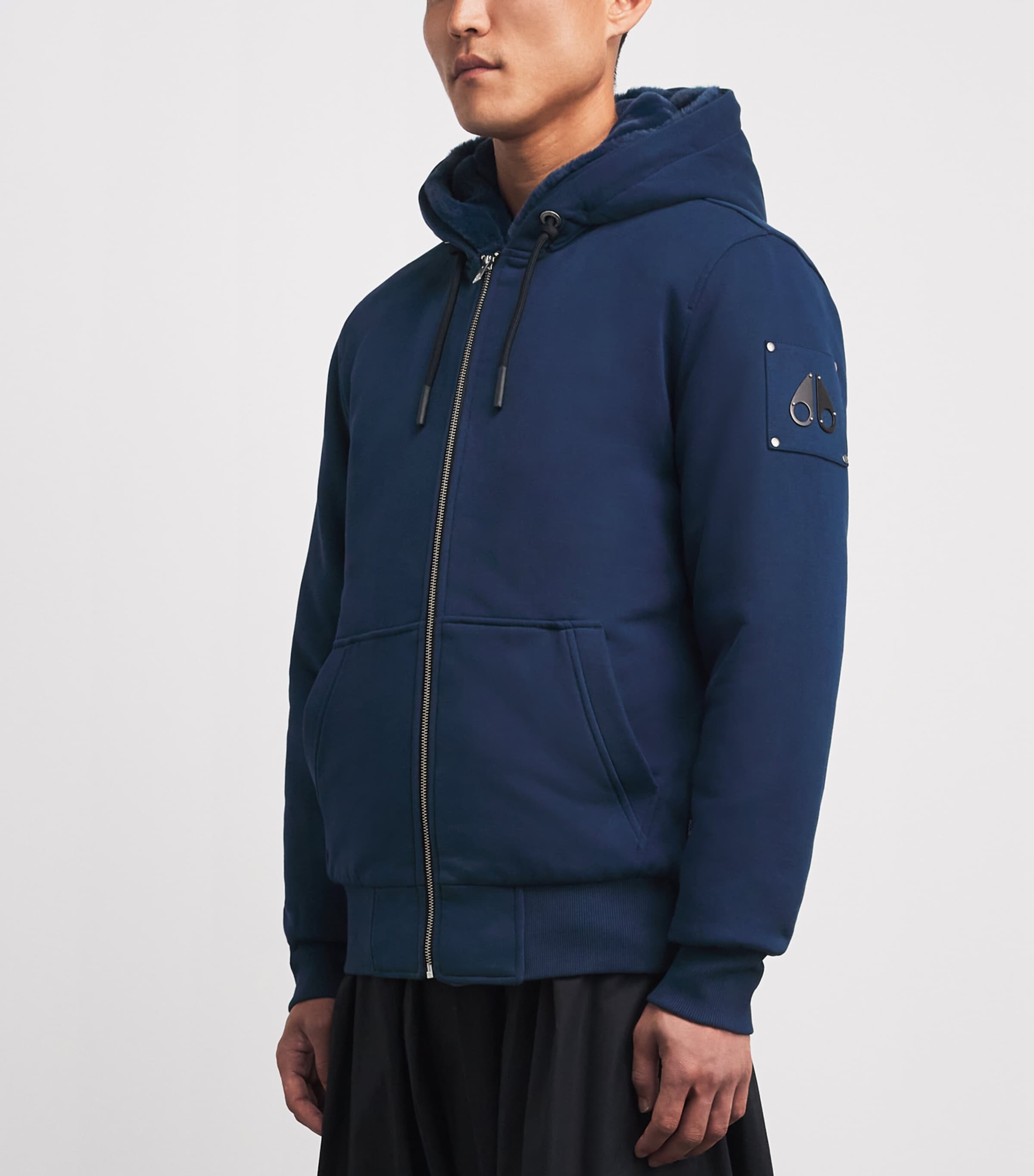 Moose Knuckles Mens Padded Bunny Zip-Up Hoodie Nightfall Image 4