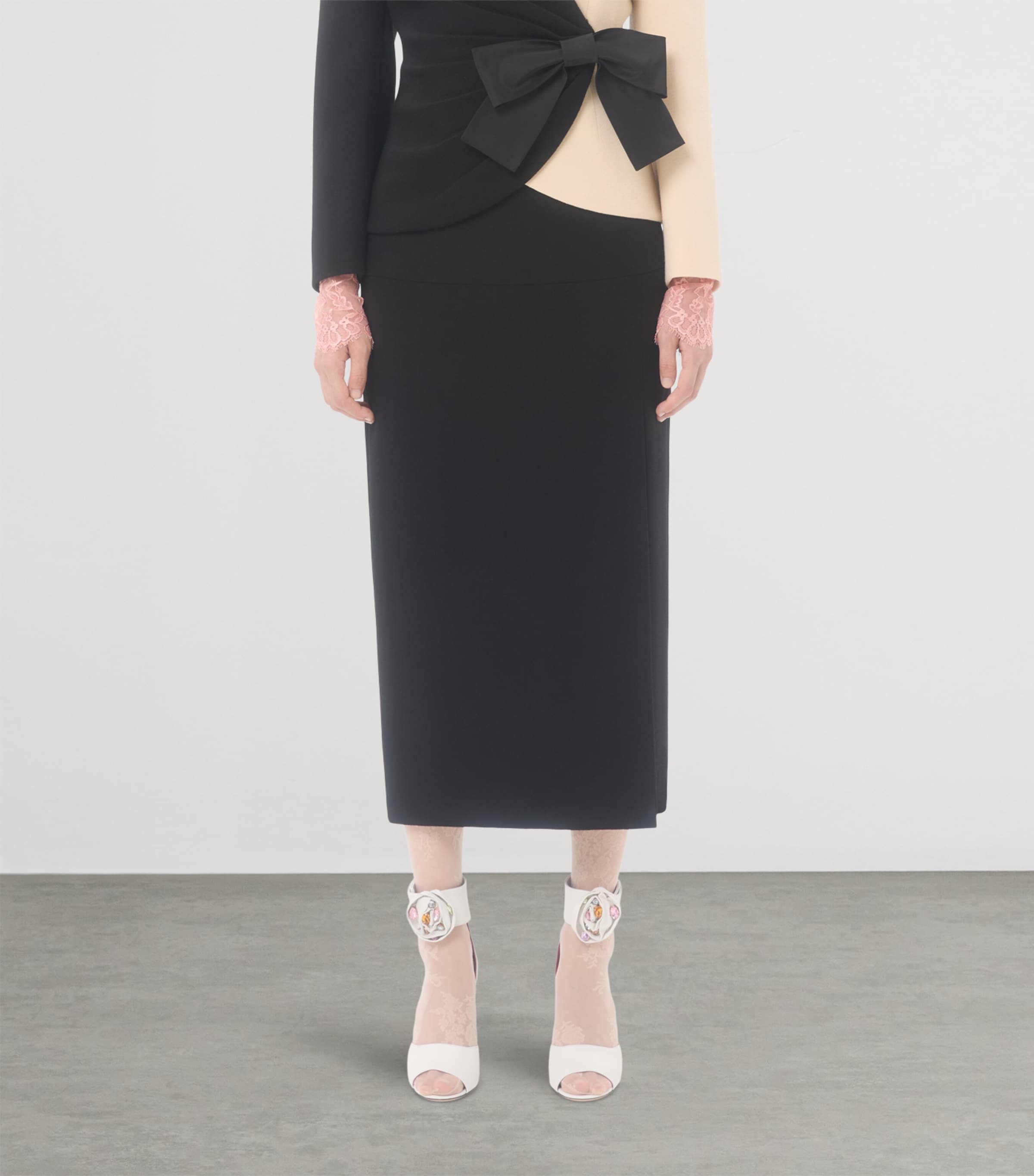 Valentino Wool Midi Skirt In Black
