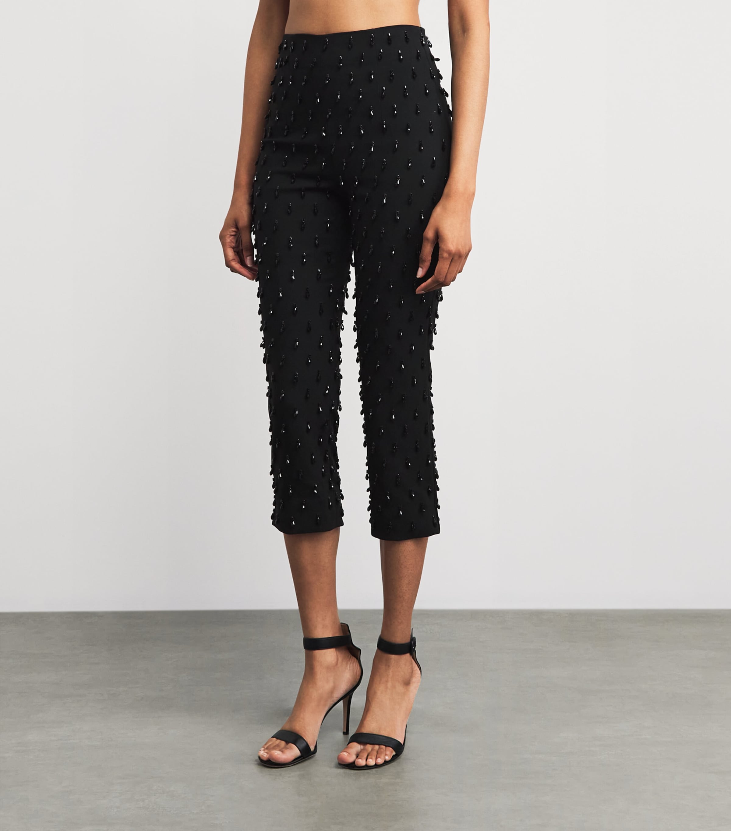 Carolina Herrera Womens Stretch-Wool Embellished Cropped Camila Trousers Black Image 4