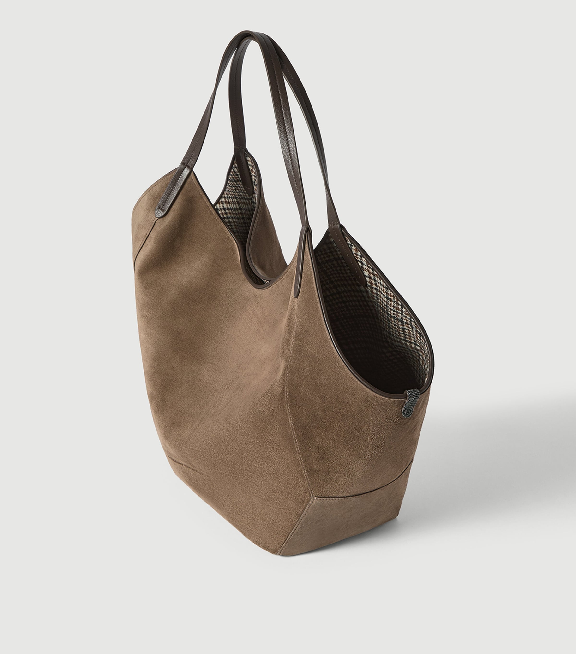 Brunello Cucinelli Womens Prince of Wales Check-Lined BC Duo Tote Bag Image 3