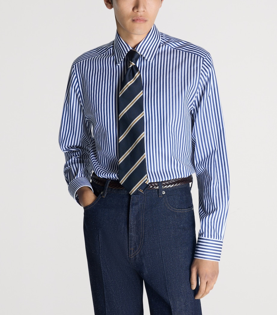 Dunhill Mens Giza Cotton Stripe Formal Shirt White Image 3
