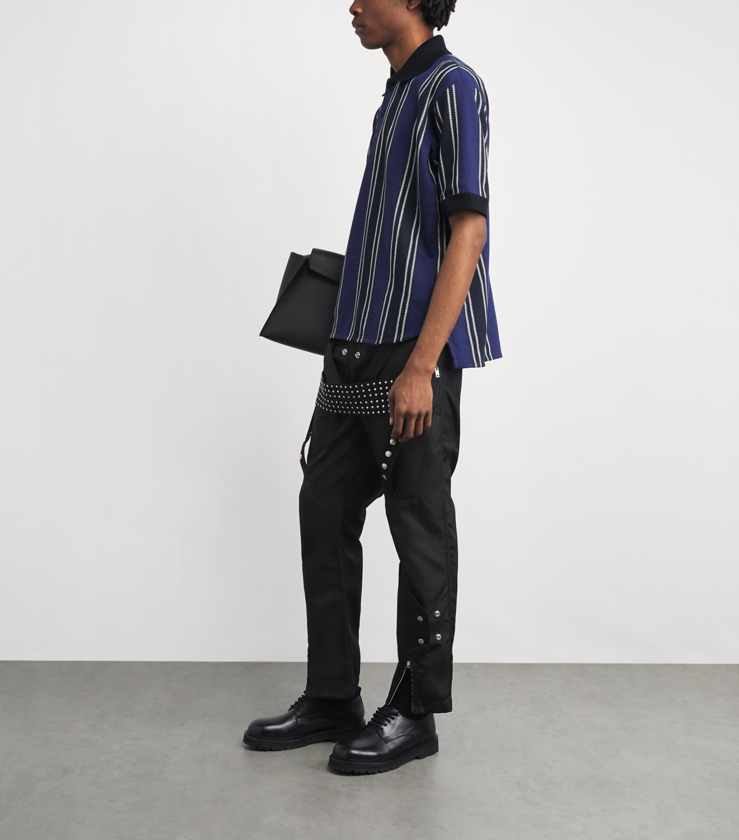 Junya Watanabe MAN Mens Stripe Short-Sleeve Polo Shirt Nvy/blu/wht Image 2