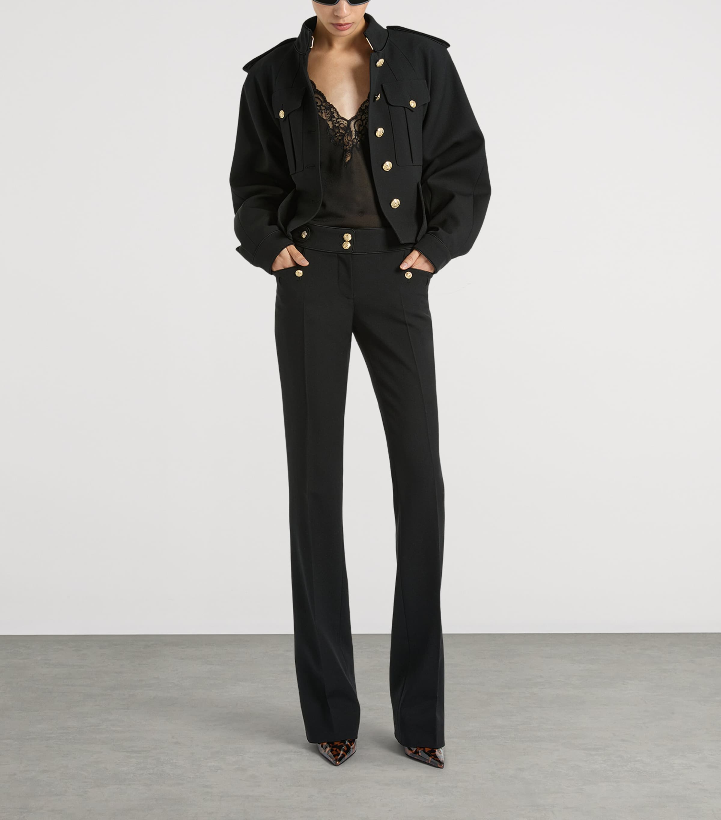 Balmain Womens Wool Gabardine Trousers Noir Image 3