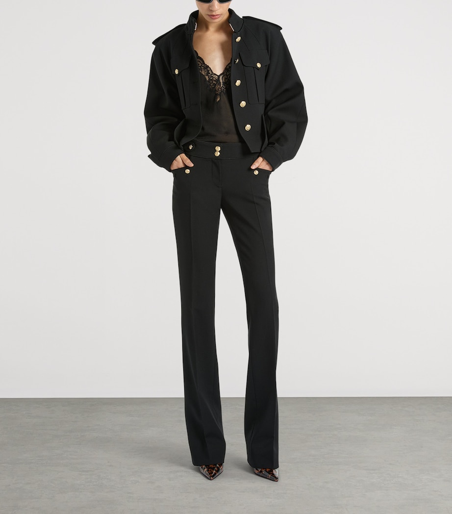 Balmain Womens Wool Gabardine Trousers Noir Image 3