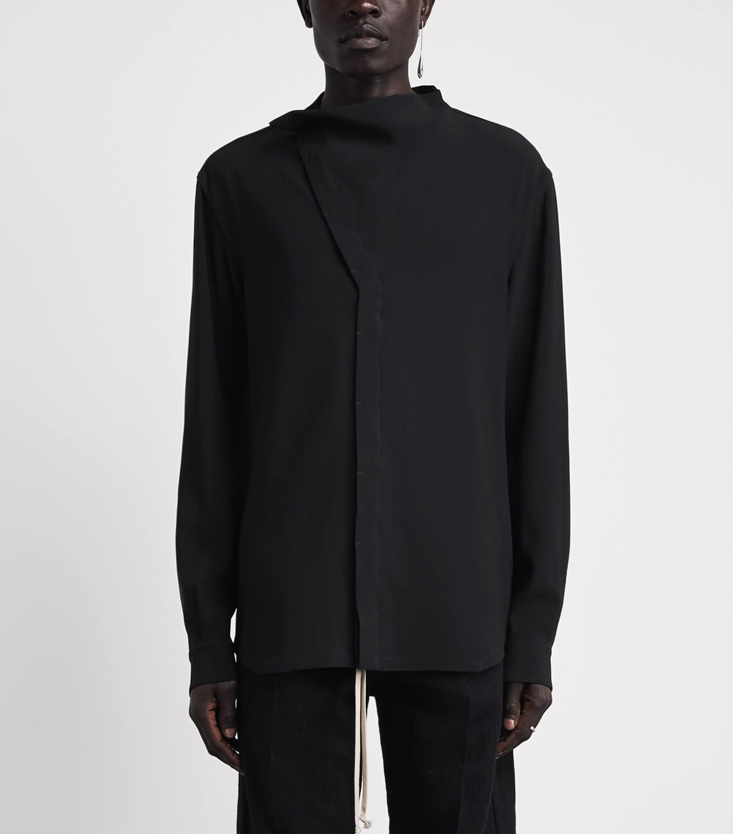 Rick Owens Mens Cady Draped Island Shirt Black Image 4