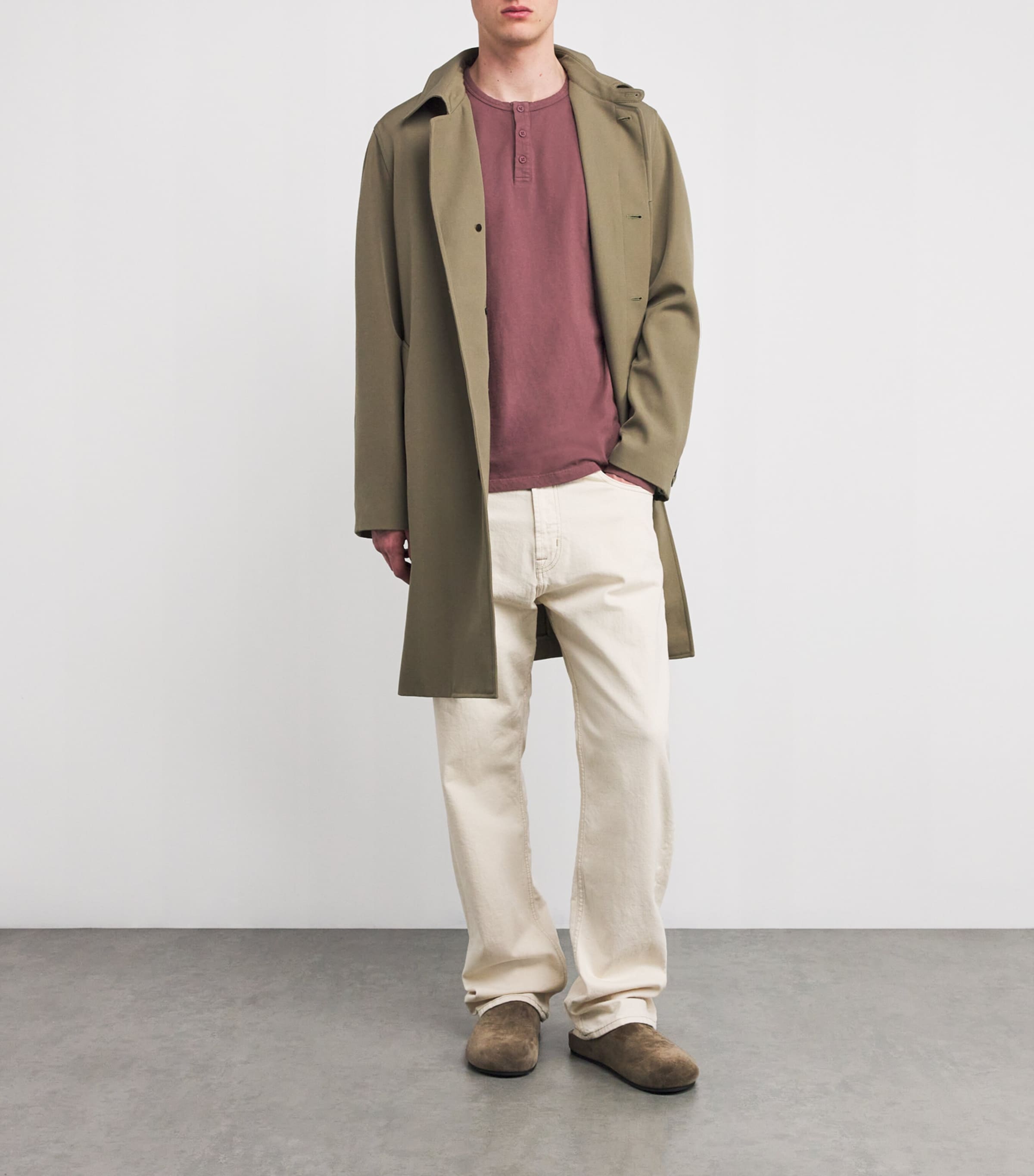 Vince Mens Cotton Henley Top Wshd Brik Red Image 2