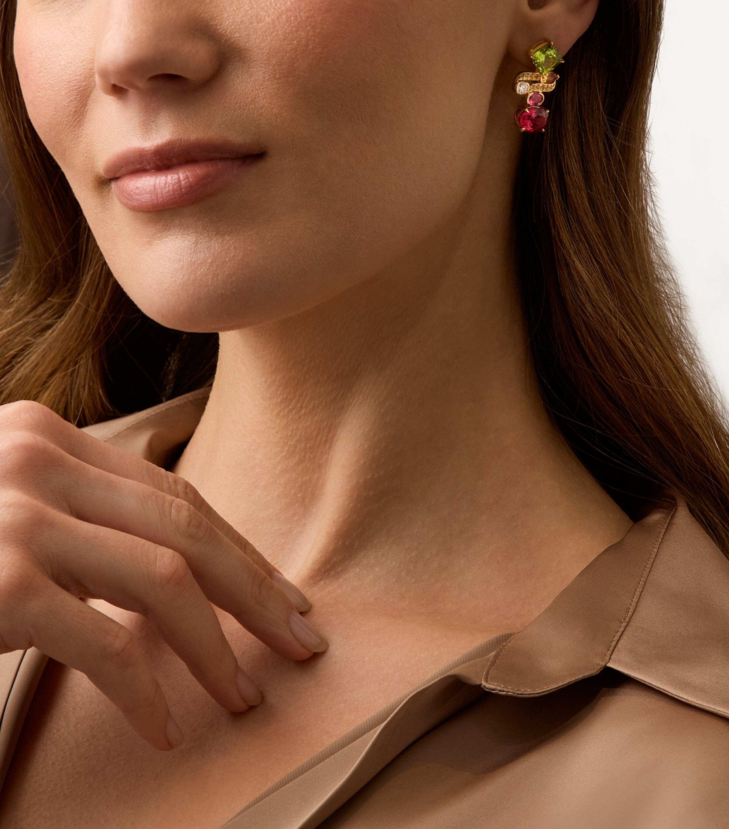 French Gold, Diamond and Mixed Gemstone Play of Light Earrings YELLOW GOLD Image 2