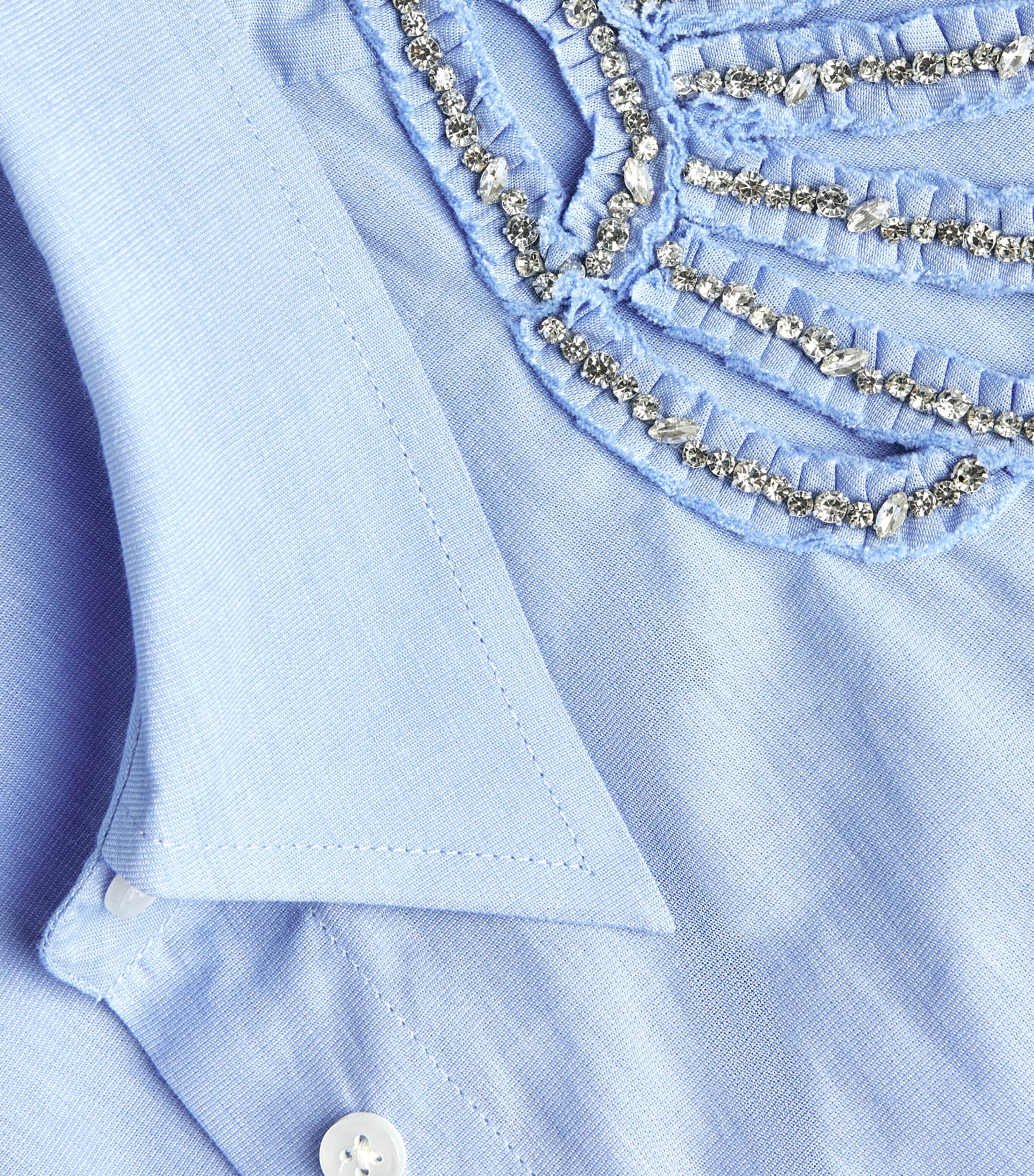Sandro Paris Womens Cotton Embellished Shirt Sky Blue Image 6