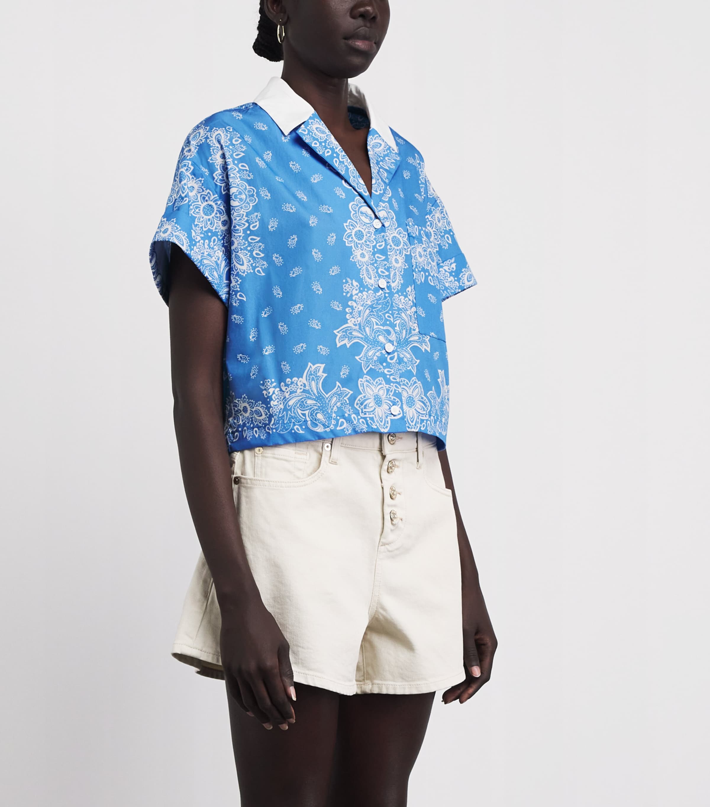 Maje Womens Cotton Printed Shirt Sky Blue Bandana Image 4