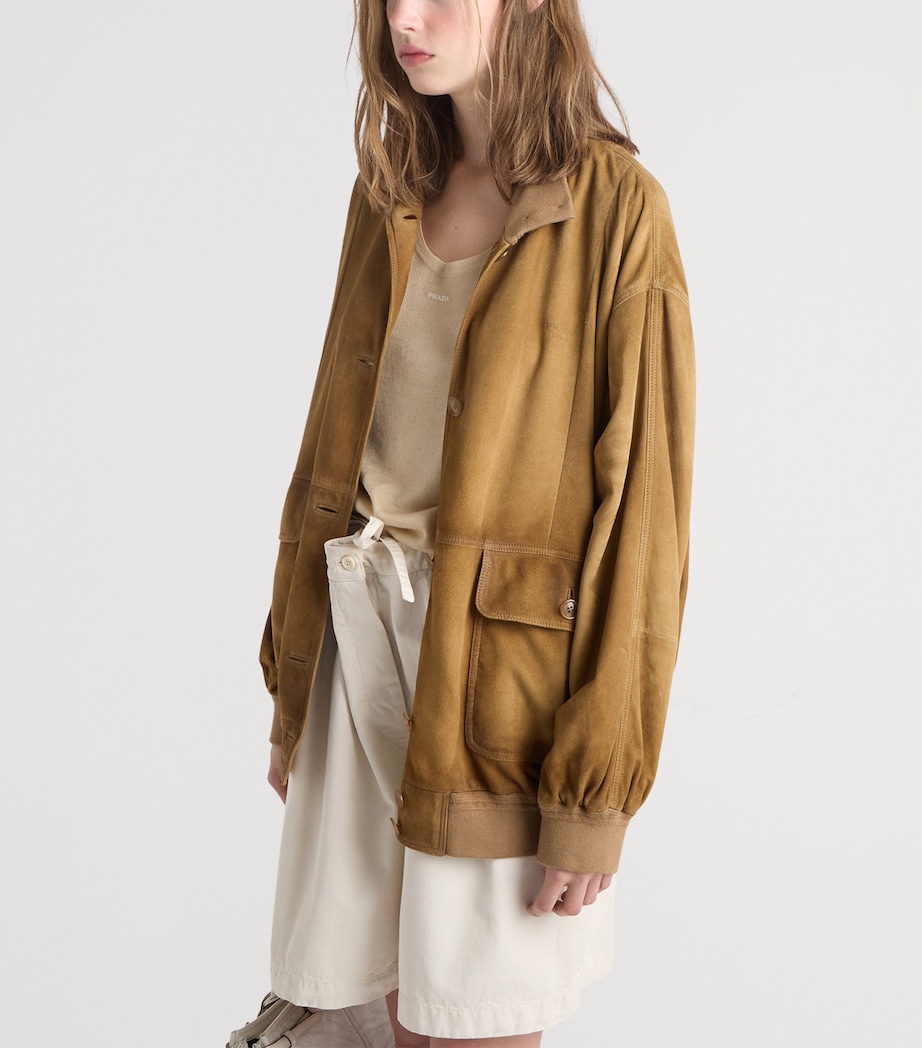 Prada Womens Suede Bomber Jacket Neutral Image 4