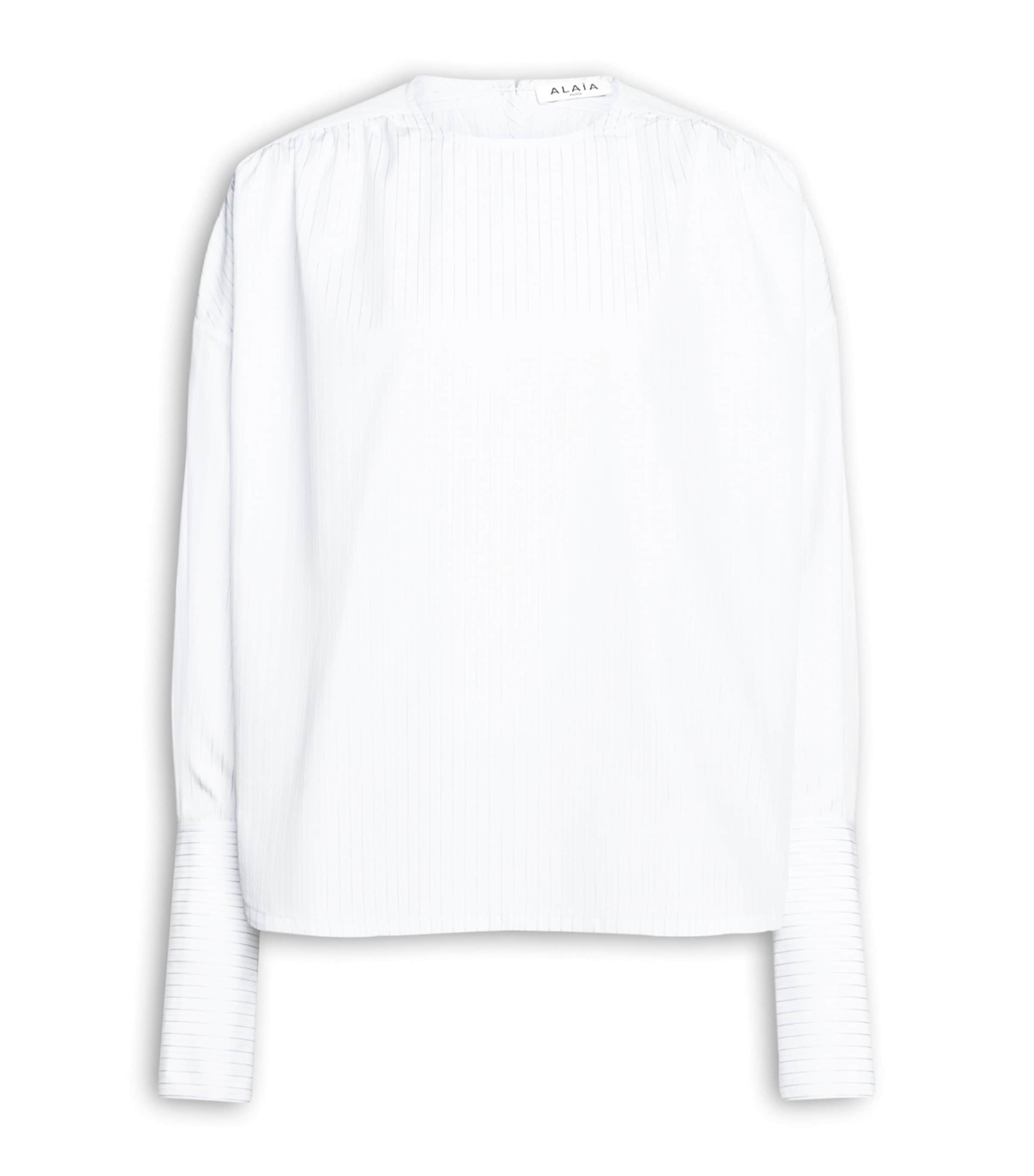 Alaïa Womens Cotton Poplin Ruched Blouse Blanc/bleu Image 1