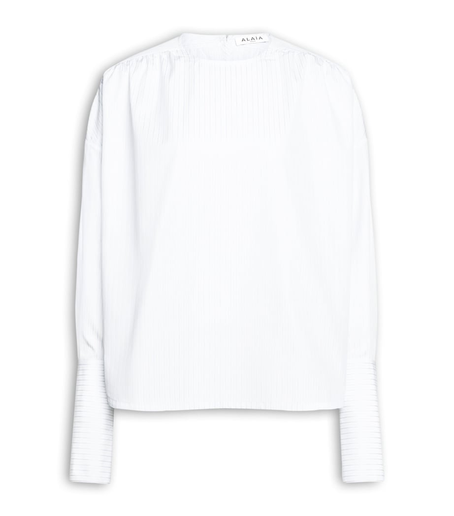 Alaïa Womens Cotton Poplin Ruched Blouse Blanc/bleu Image 1
