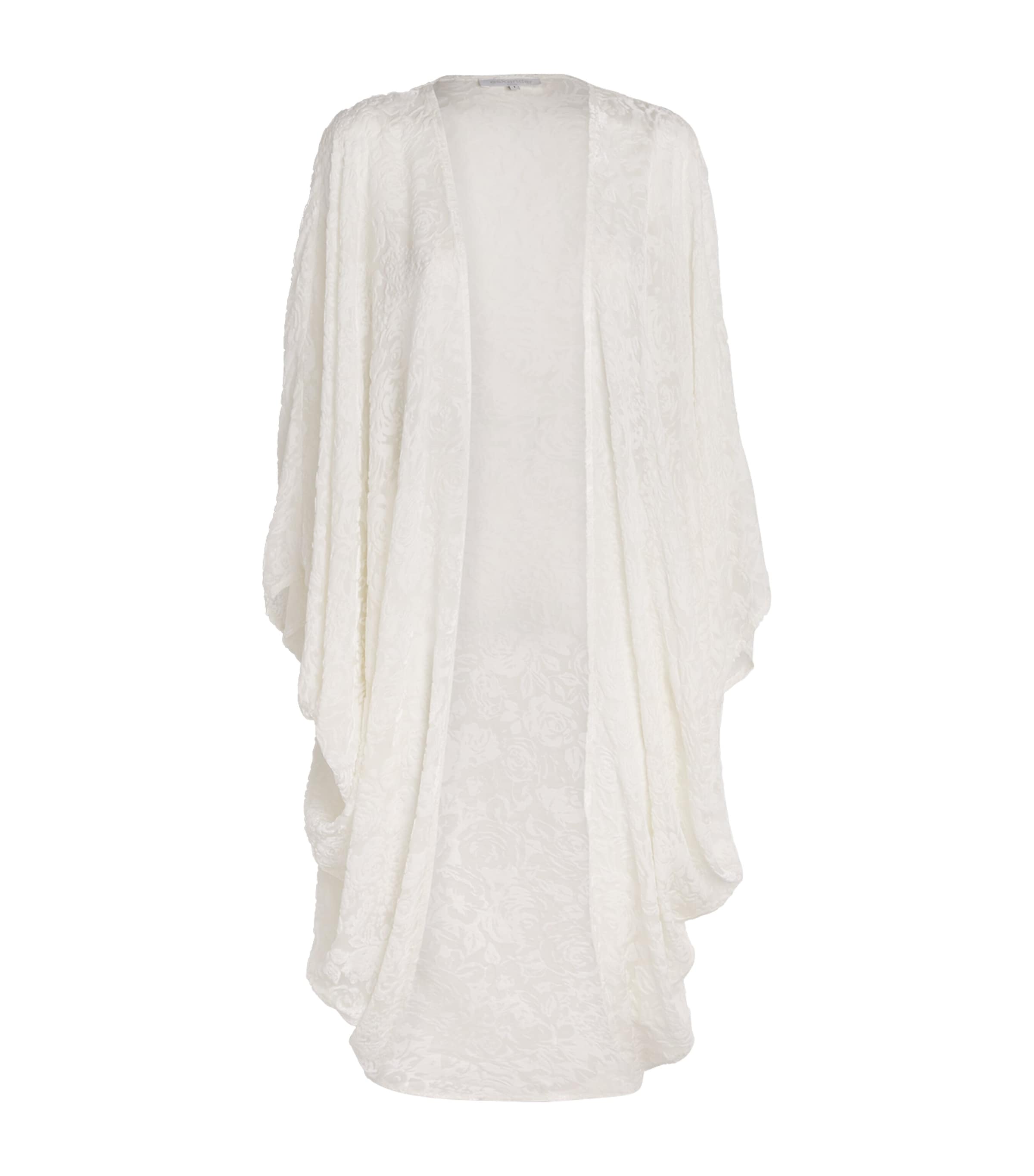 Eskandar Floral Cocoon Shawl Cardigan In White
