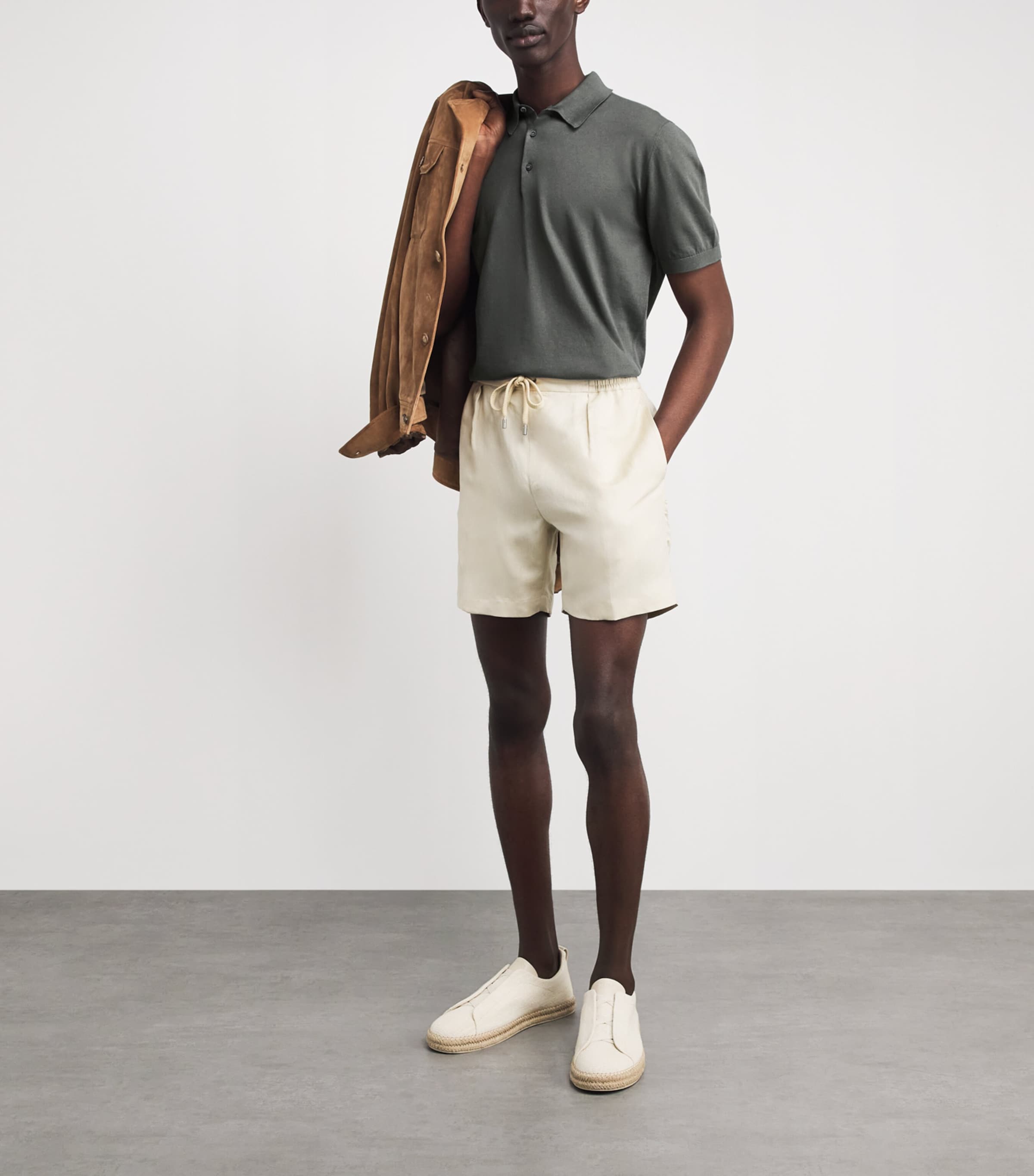 Corneliani Mens Cotton Knitted Polo Shirt Green Coloured Image 2