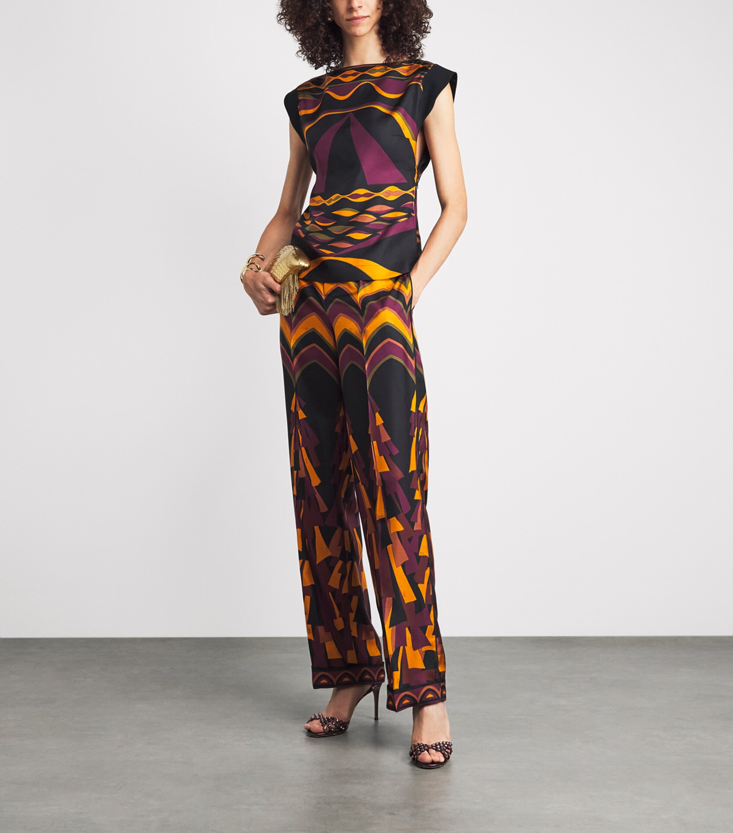 PUCCI Womens Silk Dune Print Blouse Bordeaux Gold Image 2
