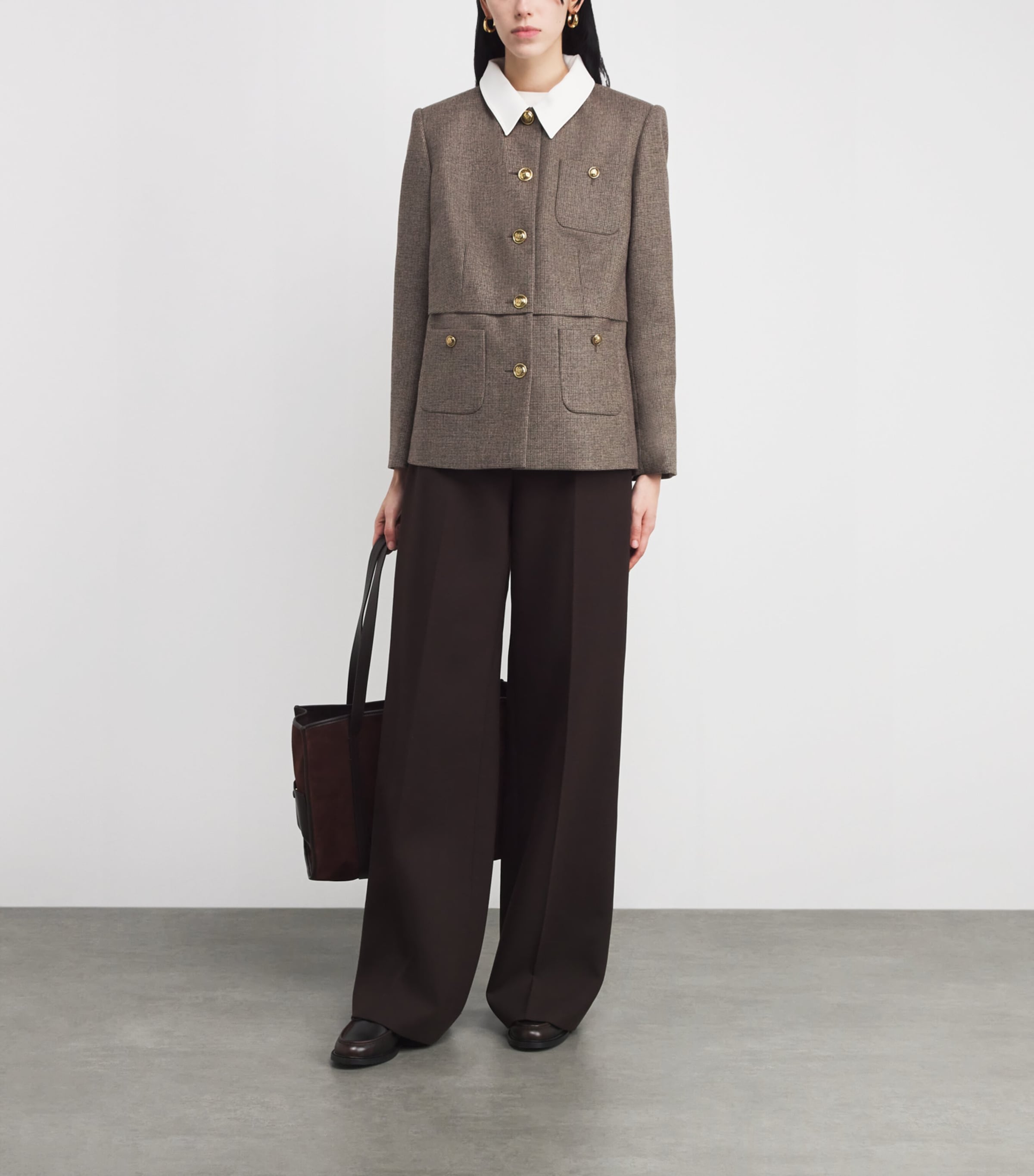 Wool-Blend Houndstooth Jacket BROWN Image 2