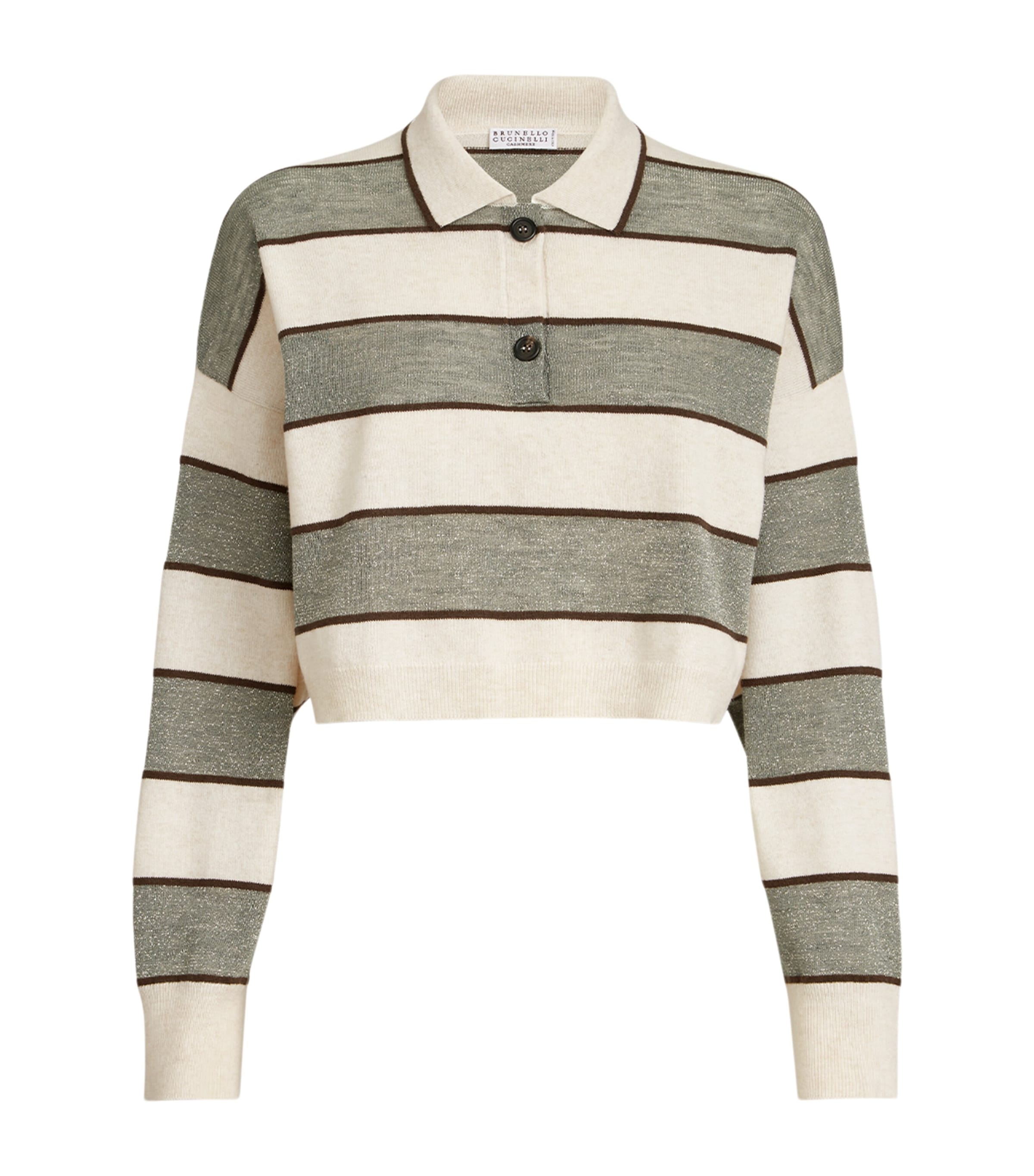 Stripe Cropped Polo Sweater CQU70 Image 1