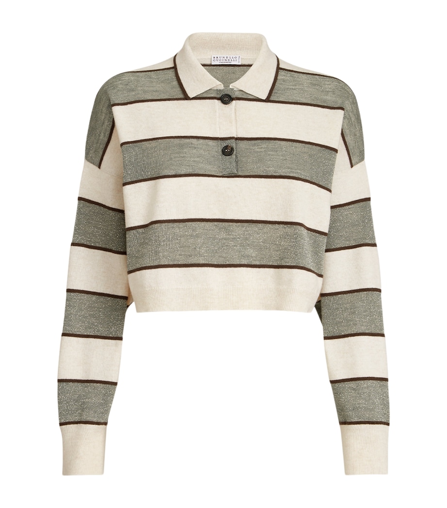 Stripe Cropped Polo Sweater CQU70 Image 1