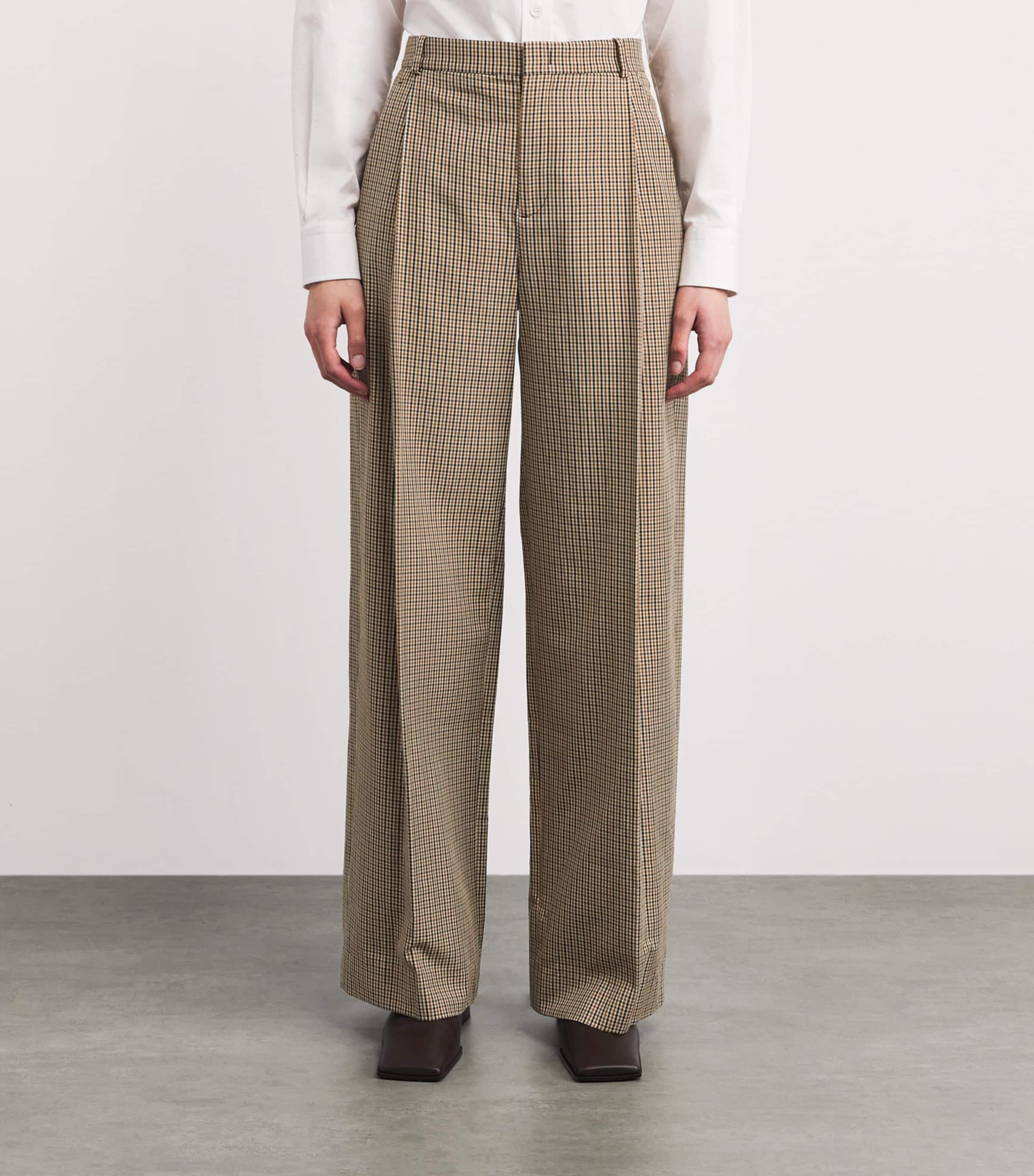 Vince Womens Cotton-Lyocell Check Camille Trousers Ltwhtstn Chck Image 4