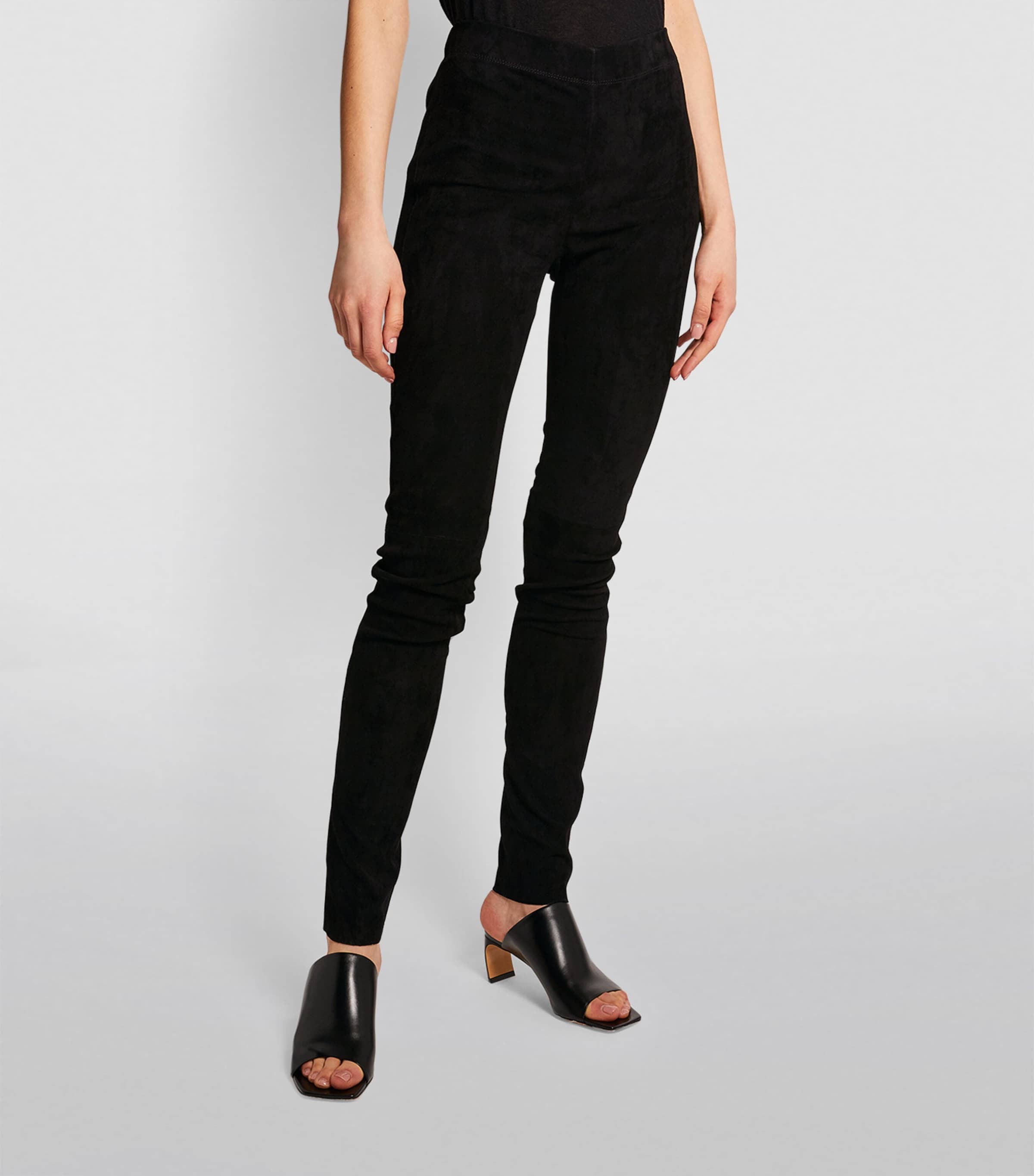 Joseph Womens Suede Stretch Leggings Black Image 3