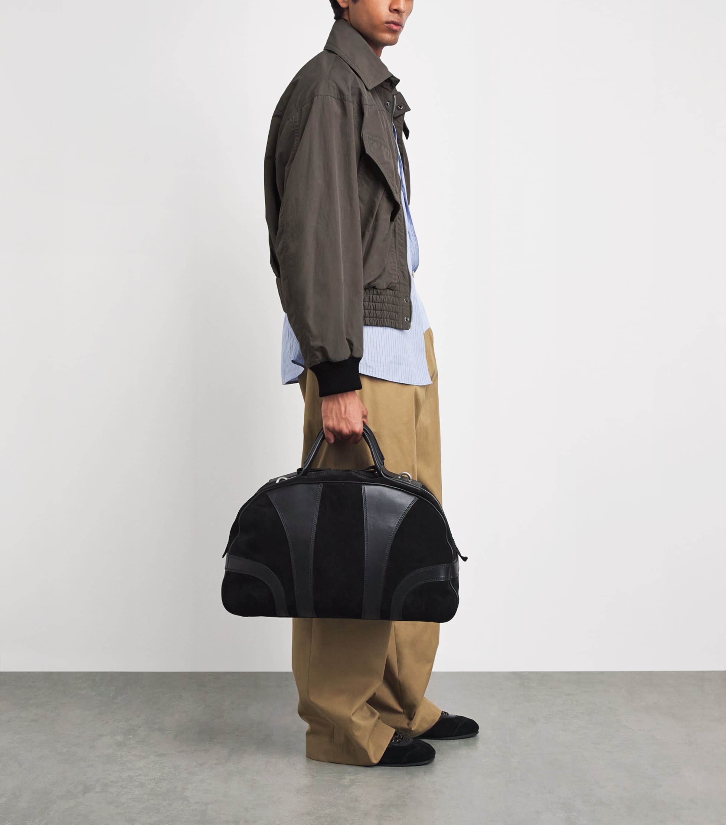 DRIES VAN NOTEN Mens Water-Repellent Hybrid Bomber Jacket Khaki Image 2