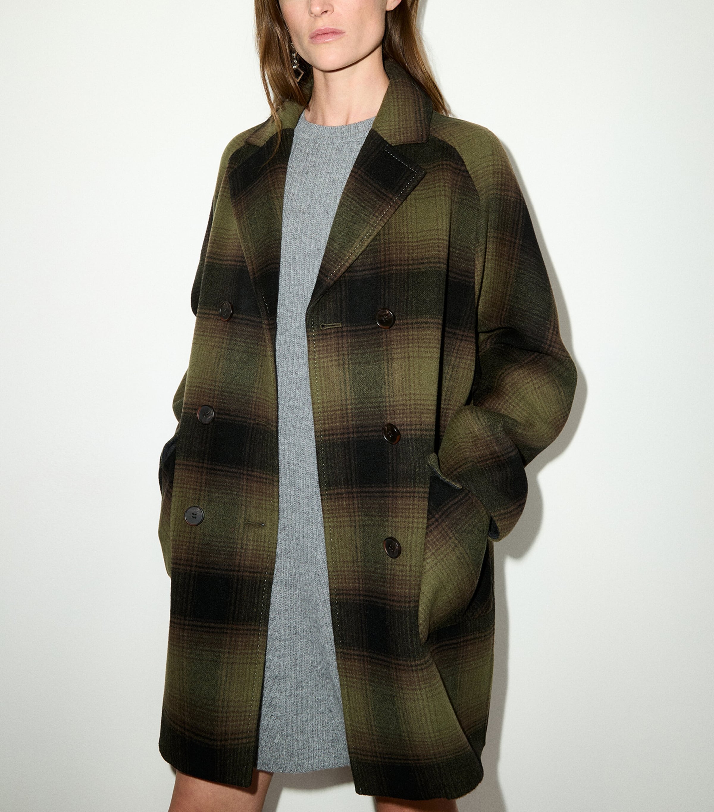 MAX&Co. Womens Virgin Wool Blurred Check Coat Green Image 2