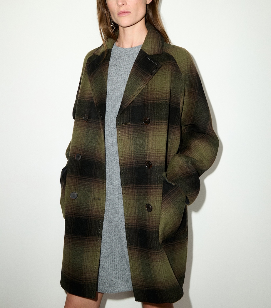 MAX&Co. Womens Virgin Wool Blurred Check Coat Green Image 2